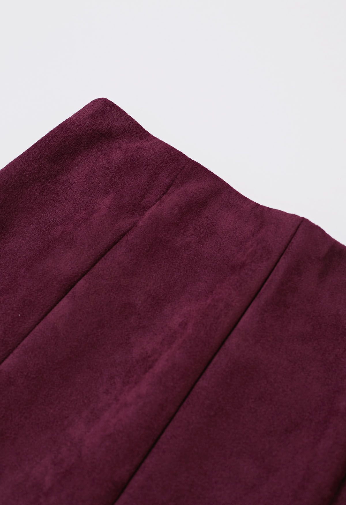 Seam Details Flare Midi Skirt in Burgundy