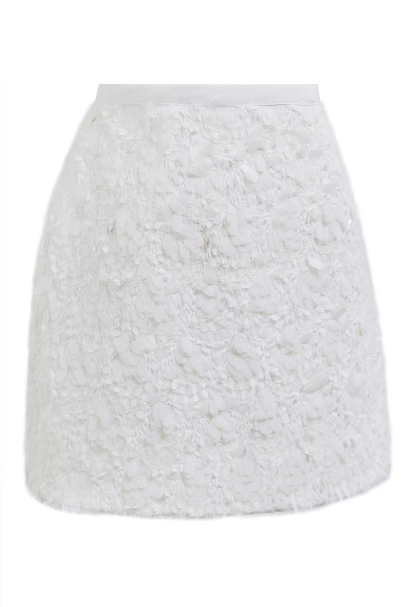 Petal Sequin Embellished Fuzzy Mini Bud Skirt