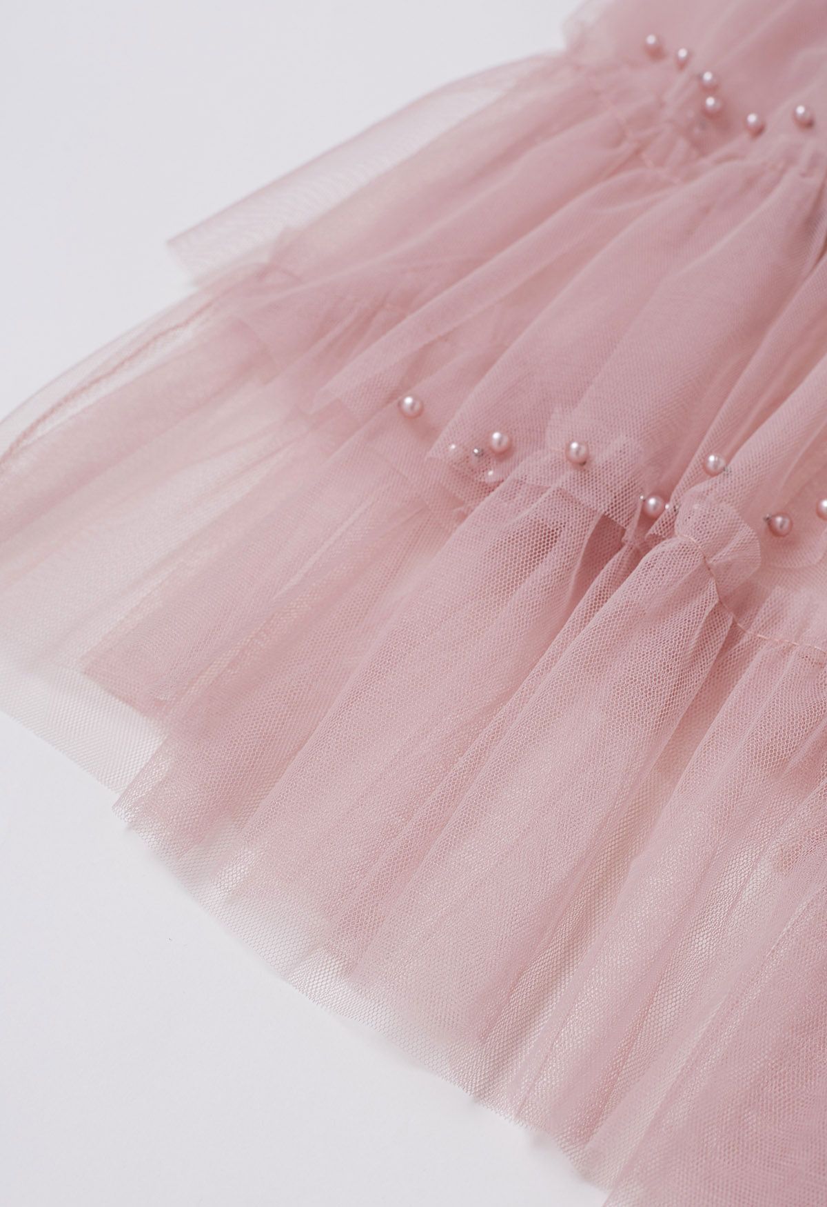 Ethereal Tiered Pearl Tulle Maxi Skirt in Dusty Pink