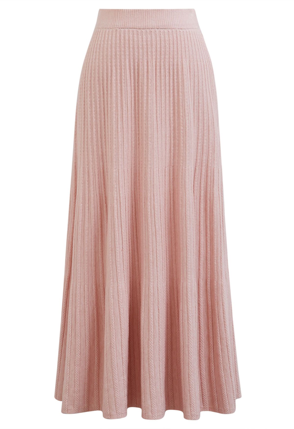 Gentle Touch Ribbed Knit Maxi Skirt in Light Pink