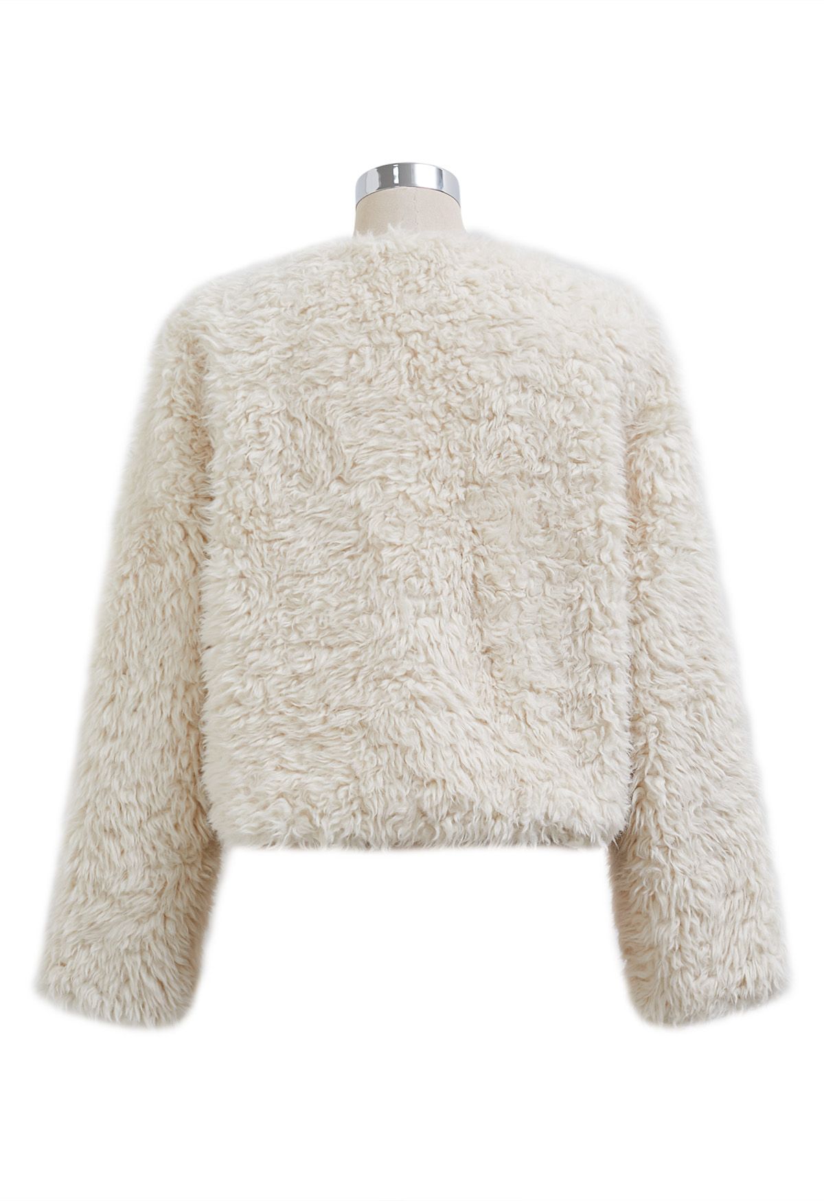 Satin Bowknot Detail Faux Fur Coat in Ivory