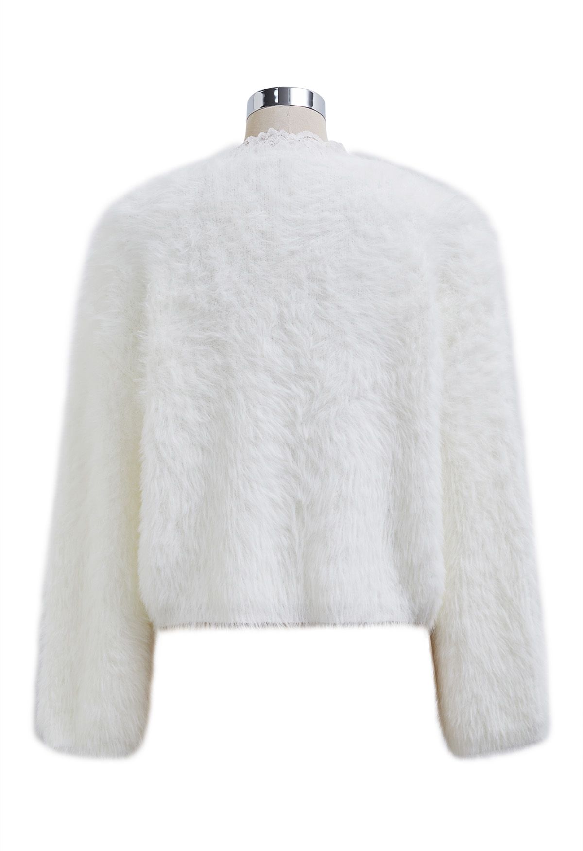 Lace Bowknot Neckline Fluffy Knit Sweater