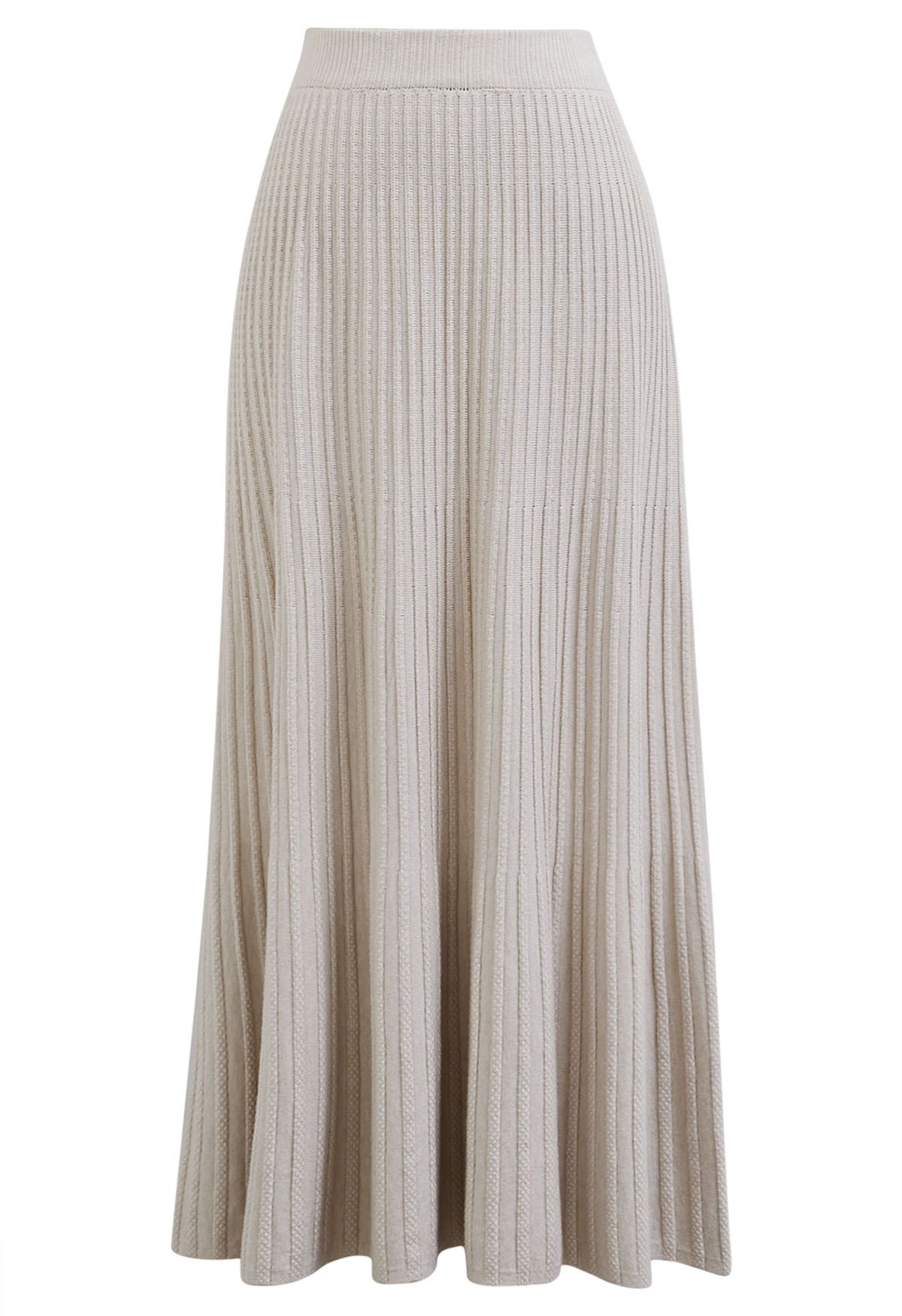 Gentle Touch Ribbed Knit Maxi Skirt in Linen