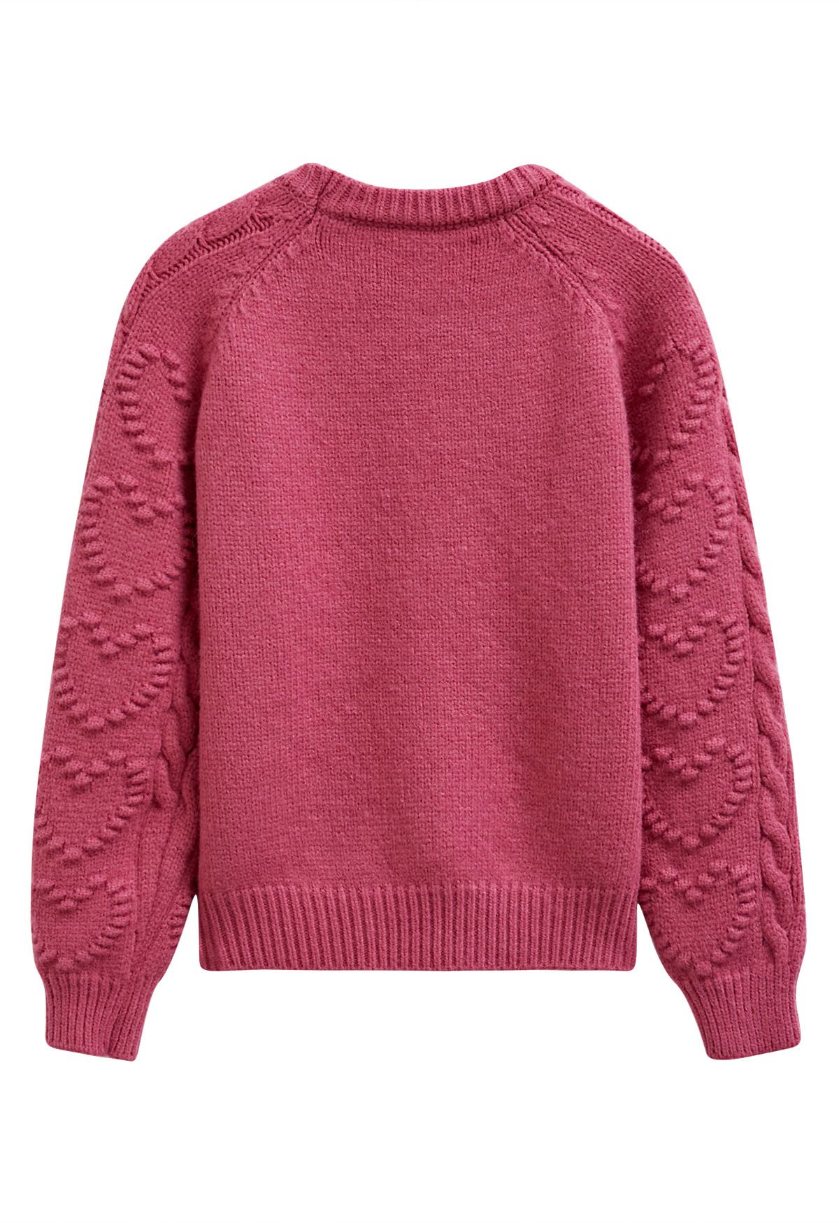 Embossed Heart Cable Knit Sweater in Berry