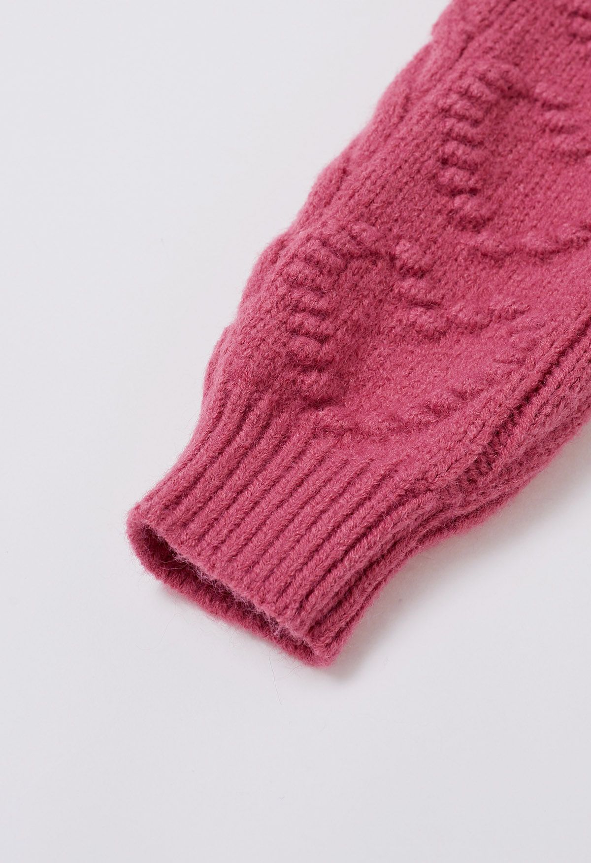 Embossed Heart Cable Knit Sweater in Berry