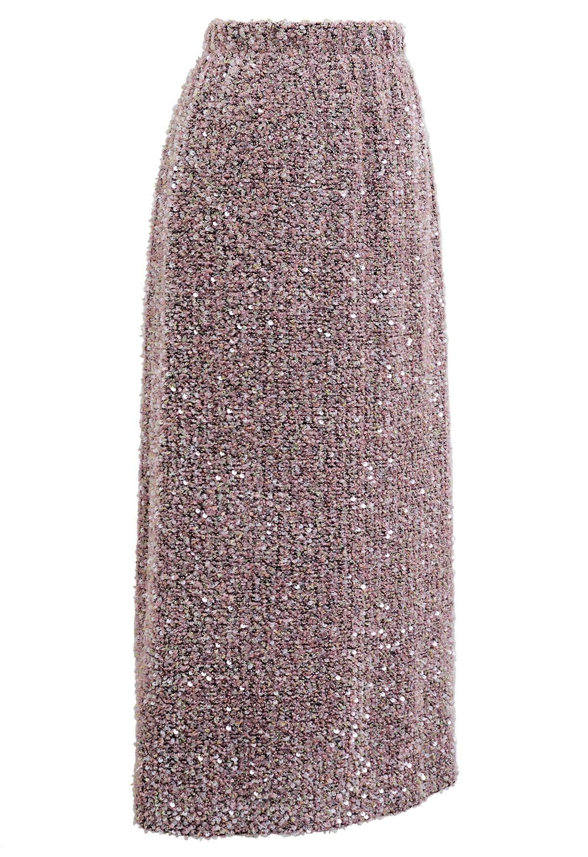 Chromatic Sequins Pencil Maxi Skirt in Dusty Pink