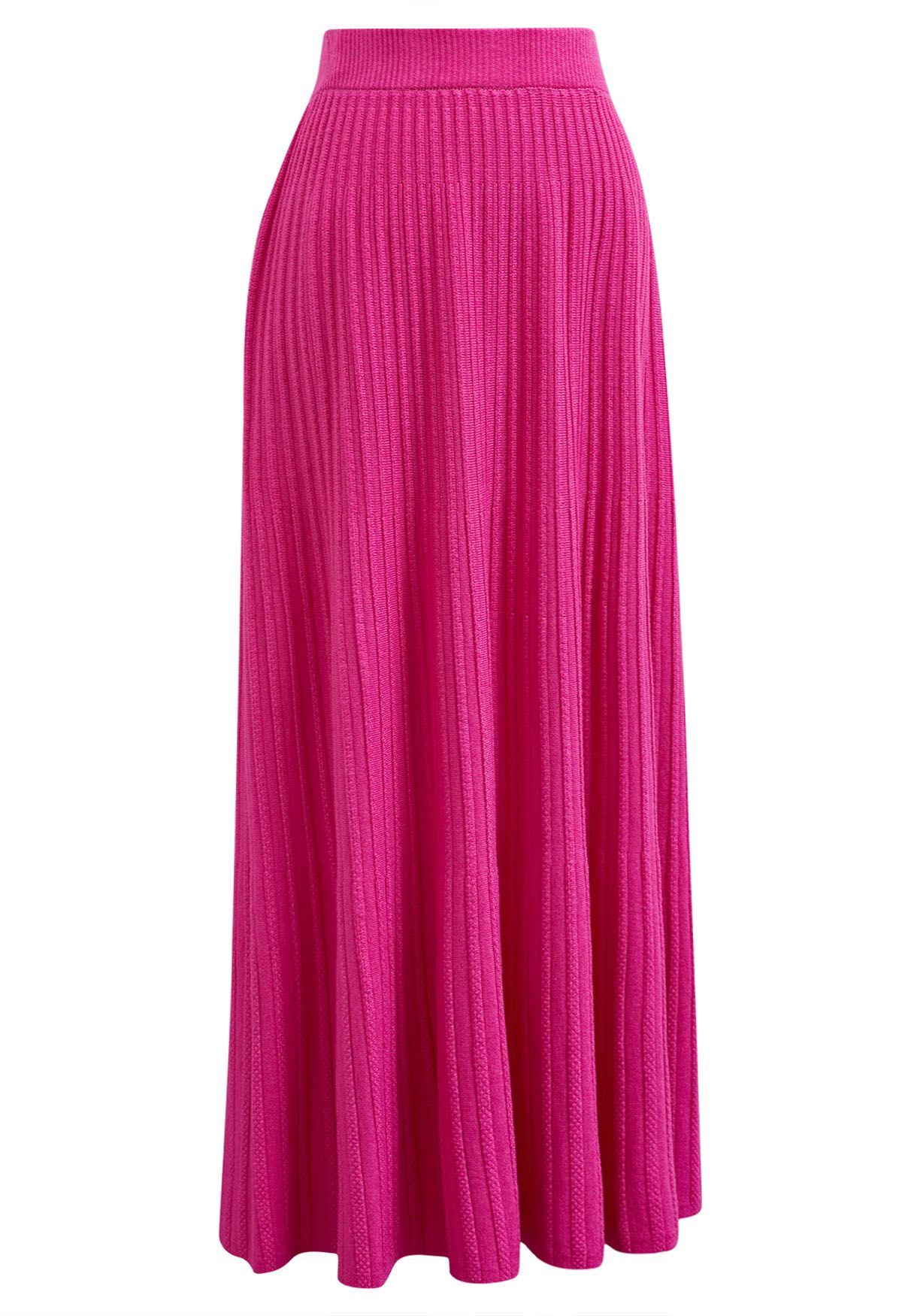 Gentle Touch Ribbed Knit Maxi Skirt in Hot Pink