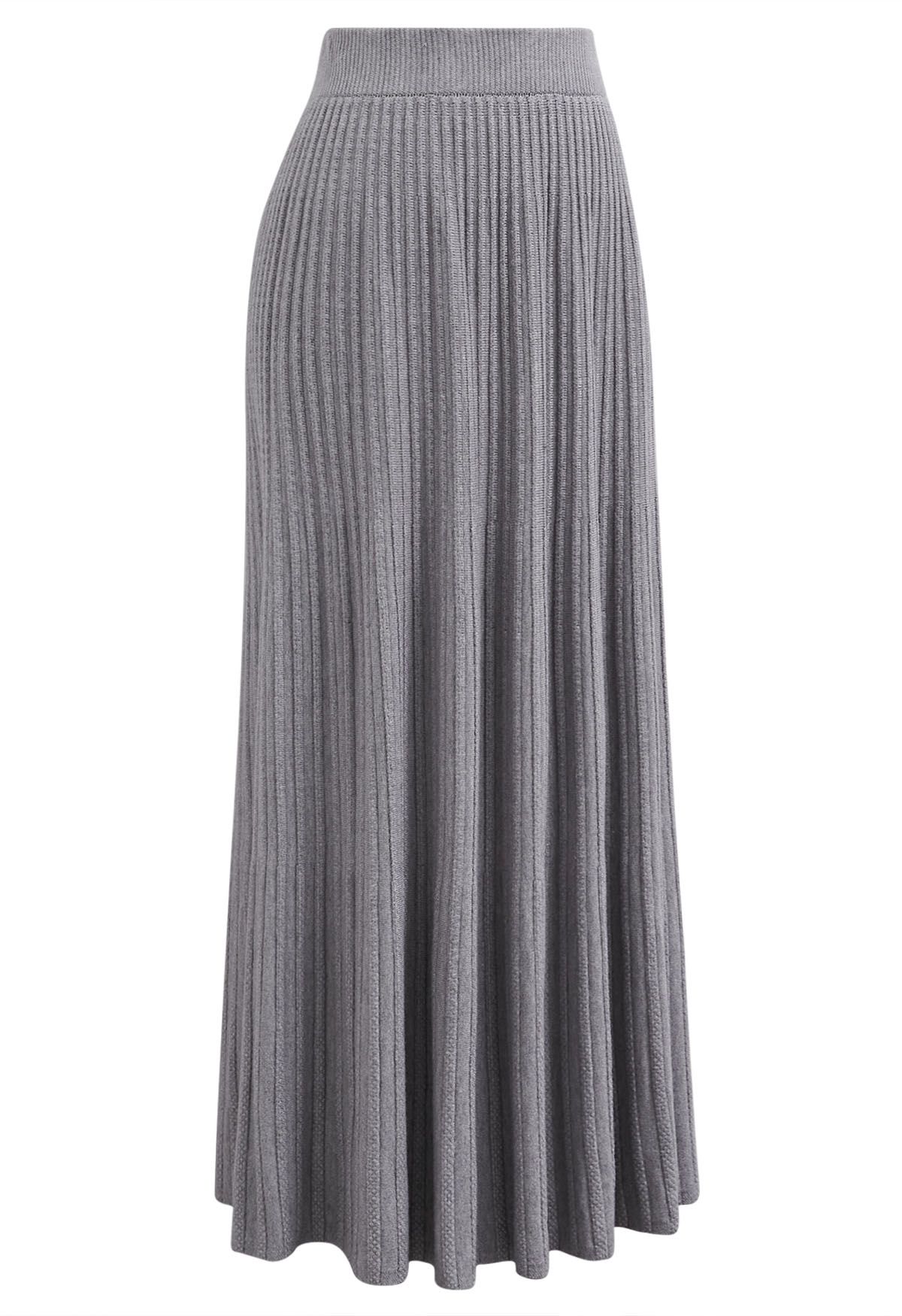 Gentle Touch Ribbed Knit Maxi Skirt in Grey