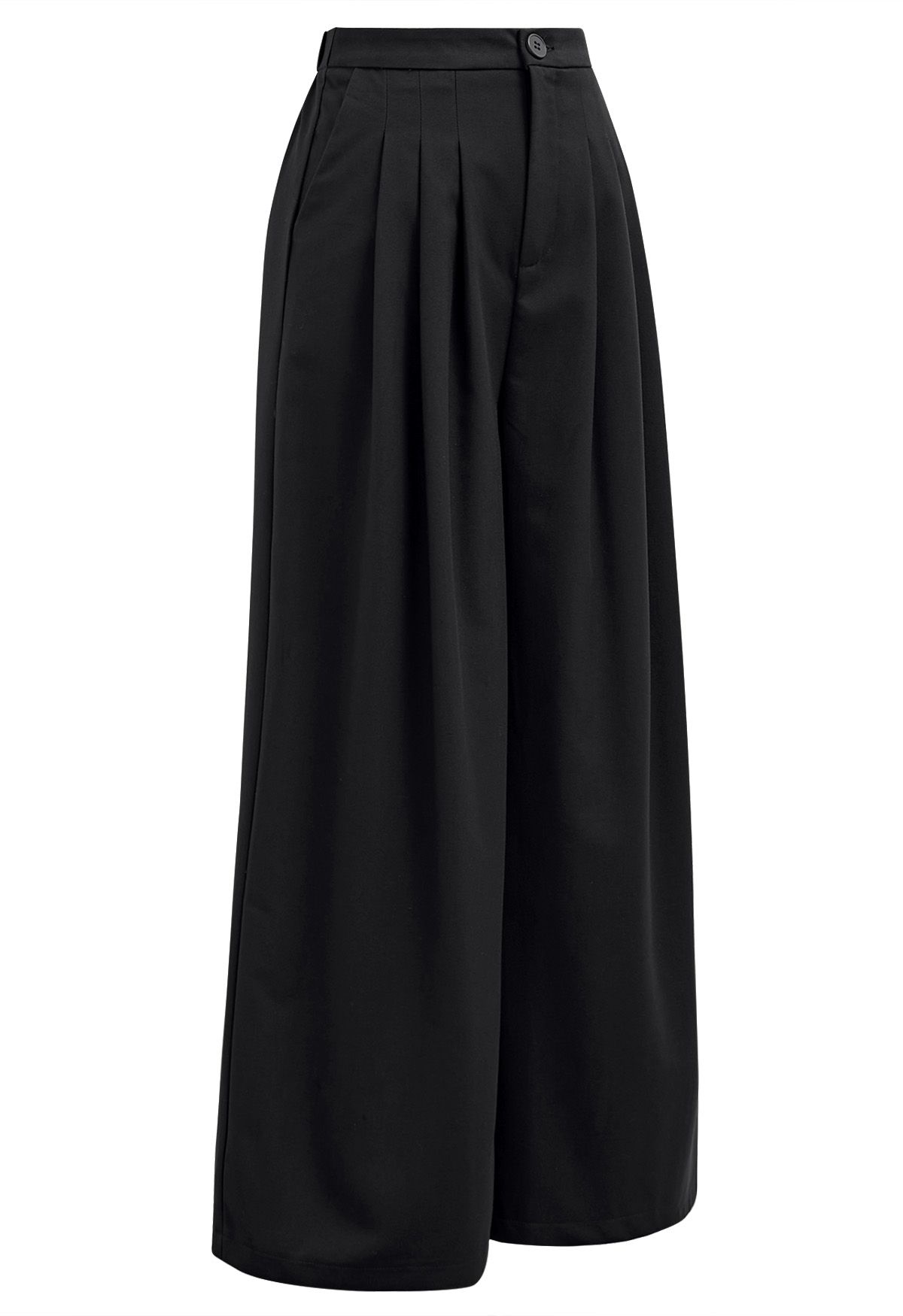 Modern Look Side Pocket Pleats Palazzo Pants in Black