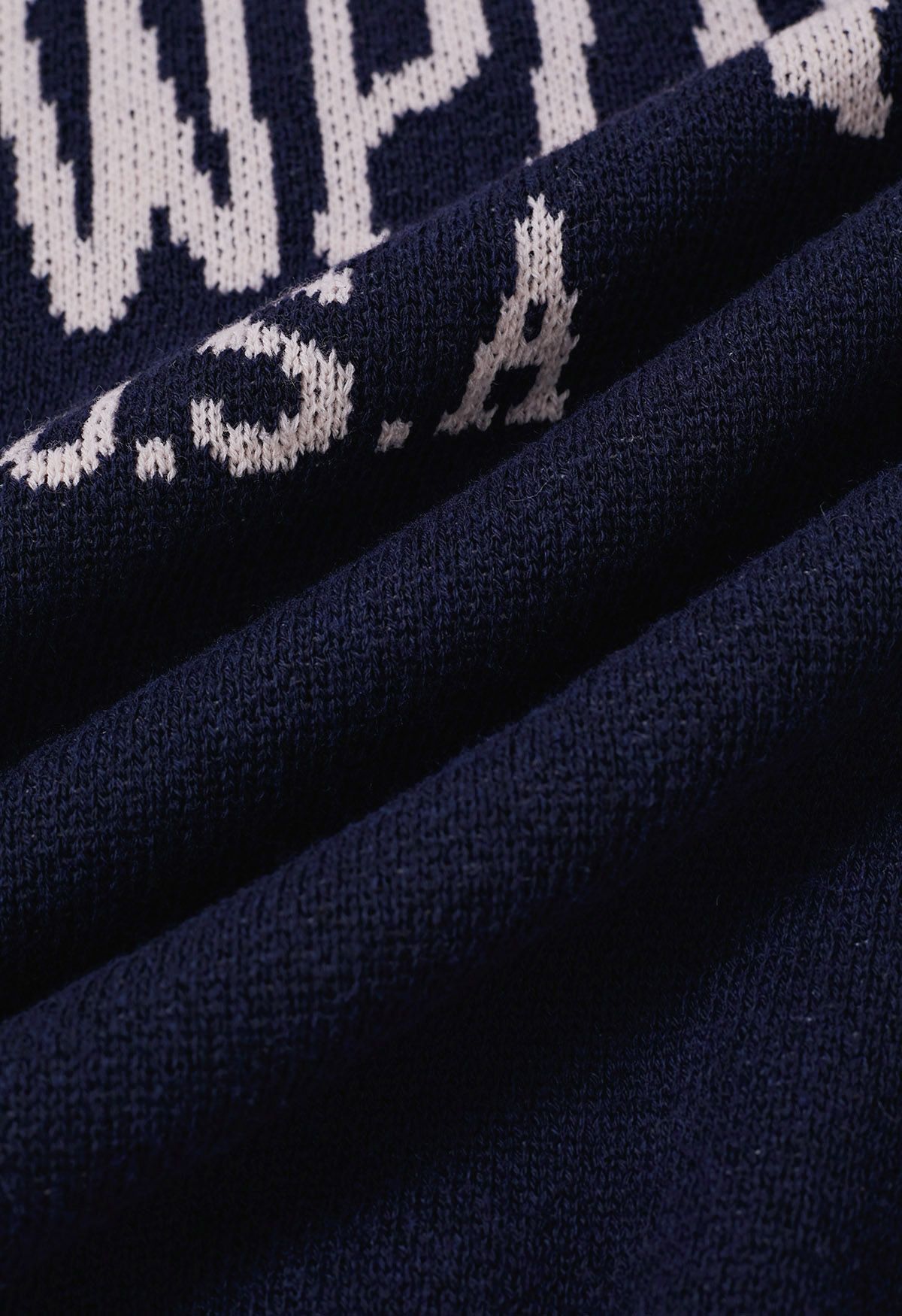 Newport Letter Crew Neck Oversized Knit Sweater in Navy