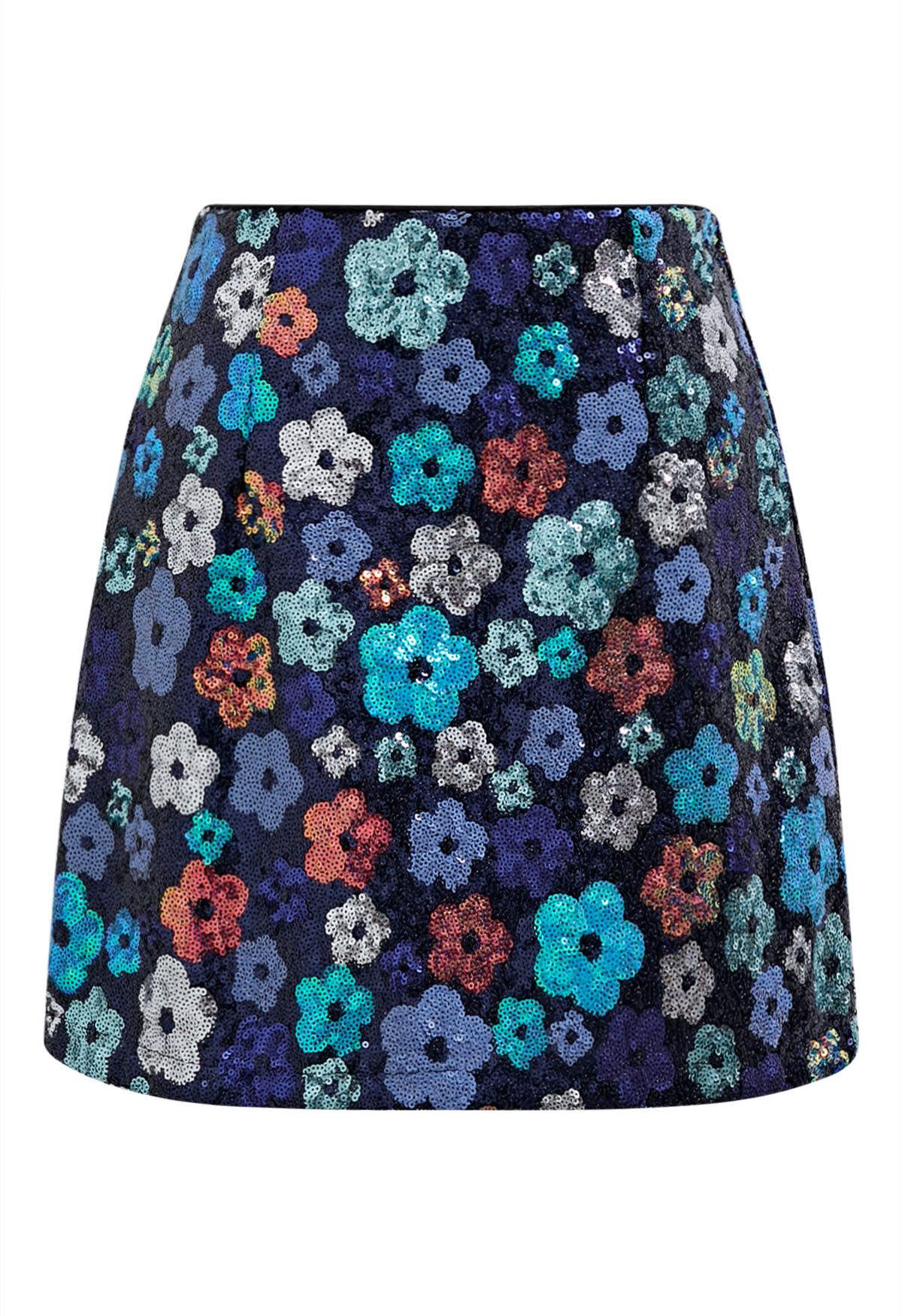 Colorful Floral Sequin Mini Bud Skirt