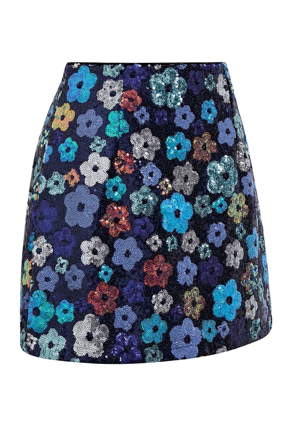 Colorful Floral Sequin Mini Bud Skirt