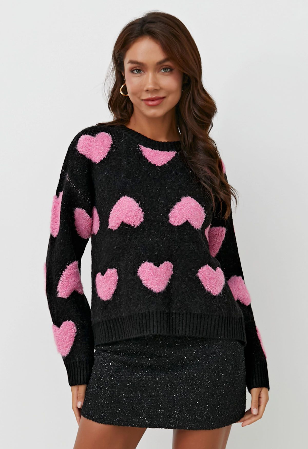 Passionate Love Crew Neck Jacquard Knit Sweater