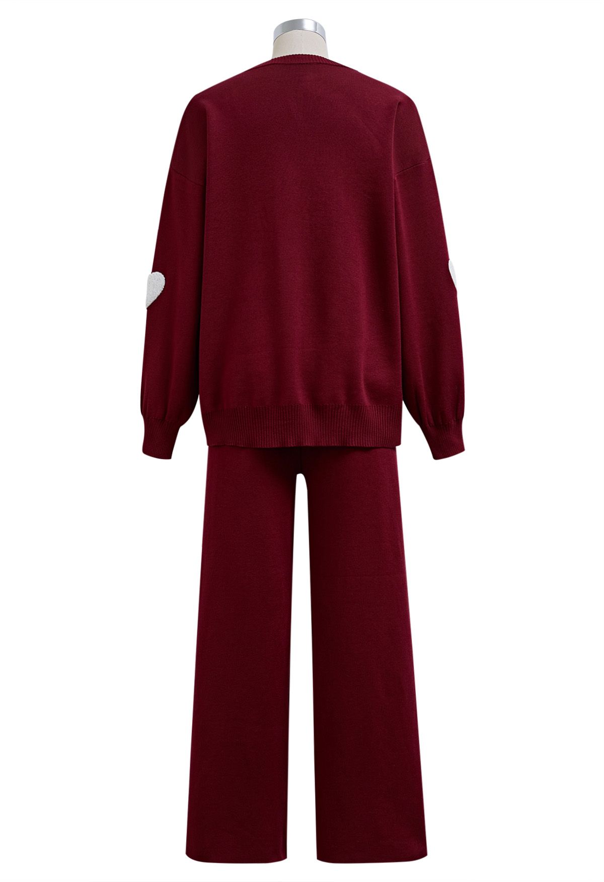 Heart Patch Knit Sweater and Pants Set in Burgundy