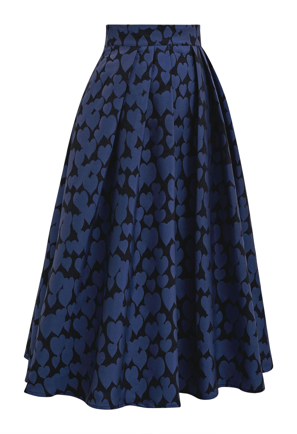 Dreamy Heart Accented Pleated A-Line Midi Skirt