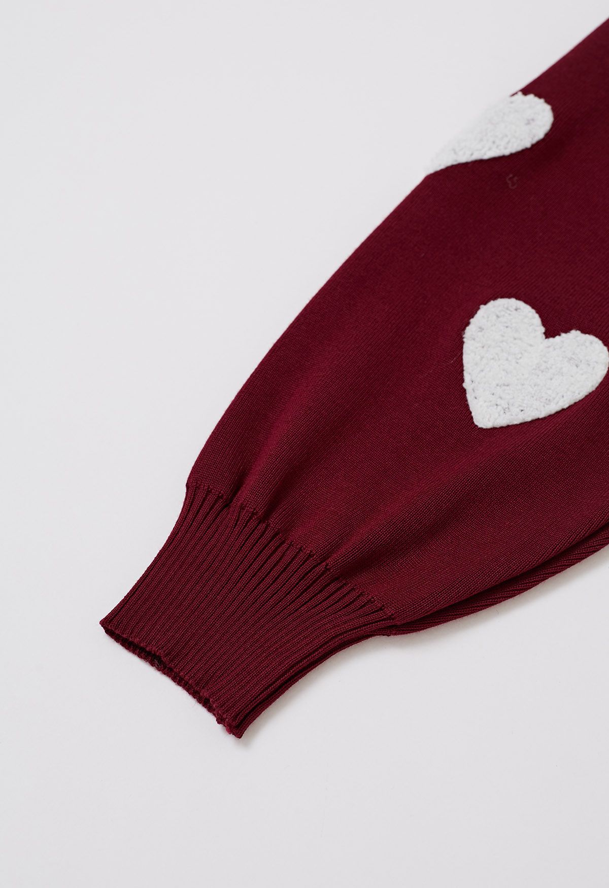 Heart Patch Knit Sweater and Pants Set in Burgundy