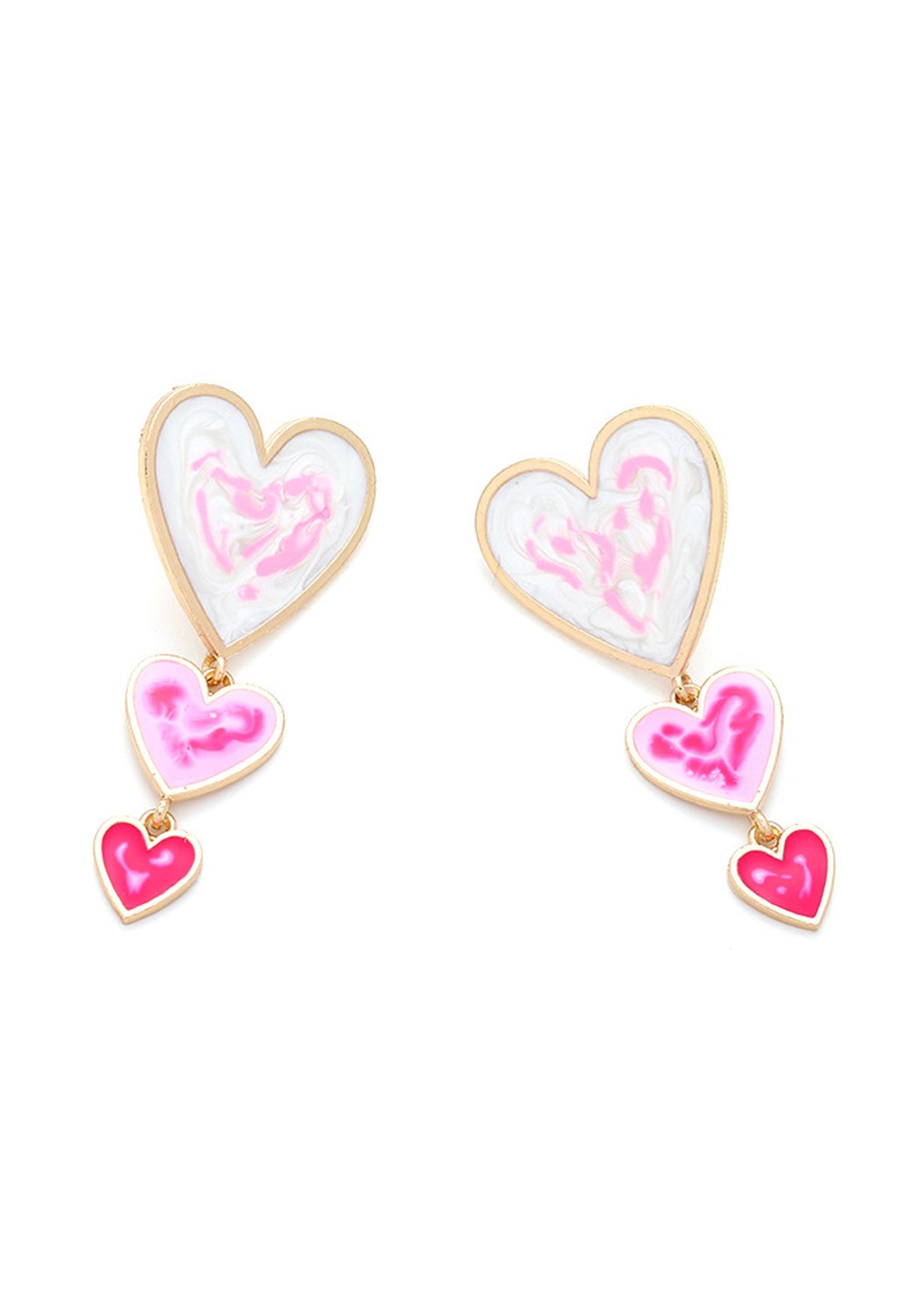 Multilayer Ombre Heart Oil Spill Enamel Earrings