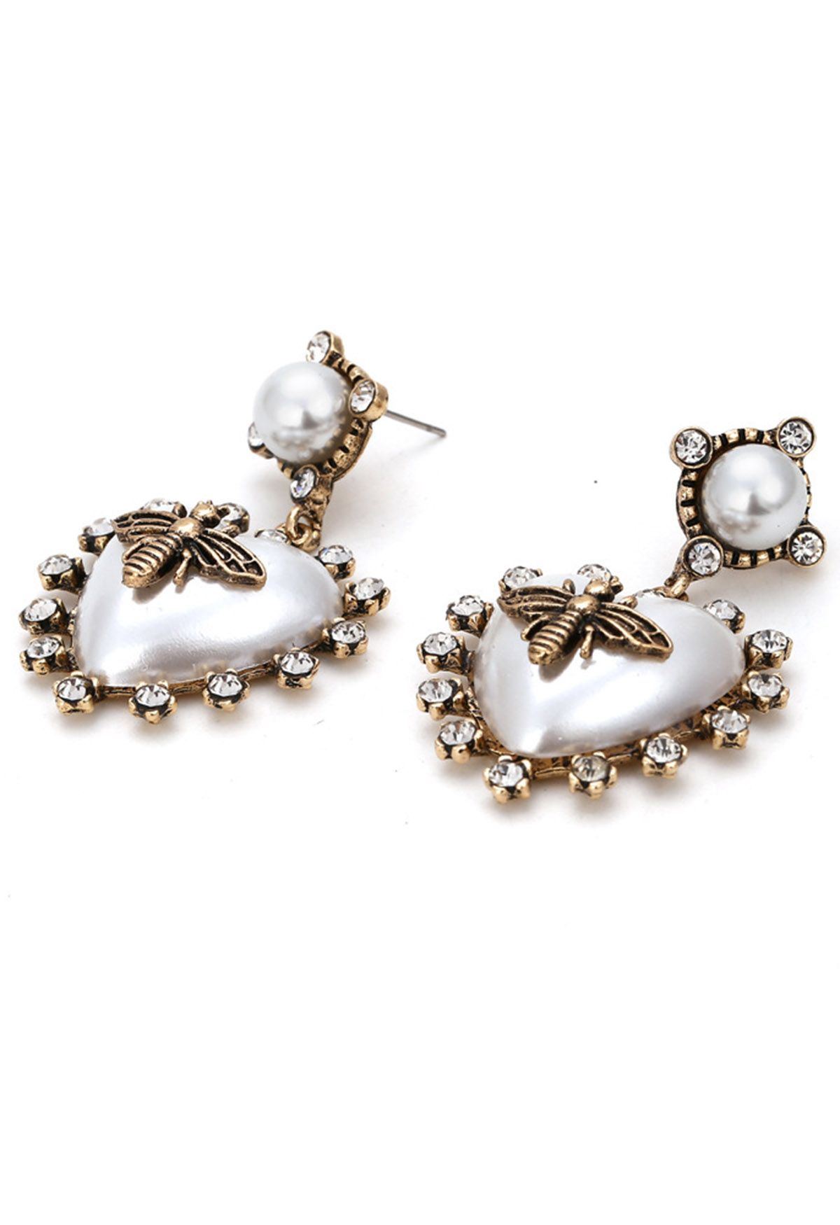 Baroque Heart and Bee Pearl Earrings