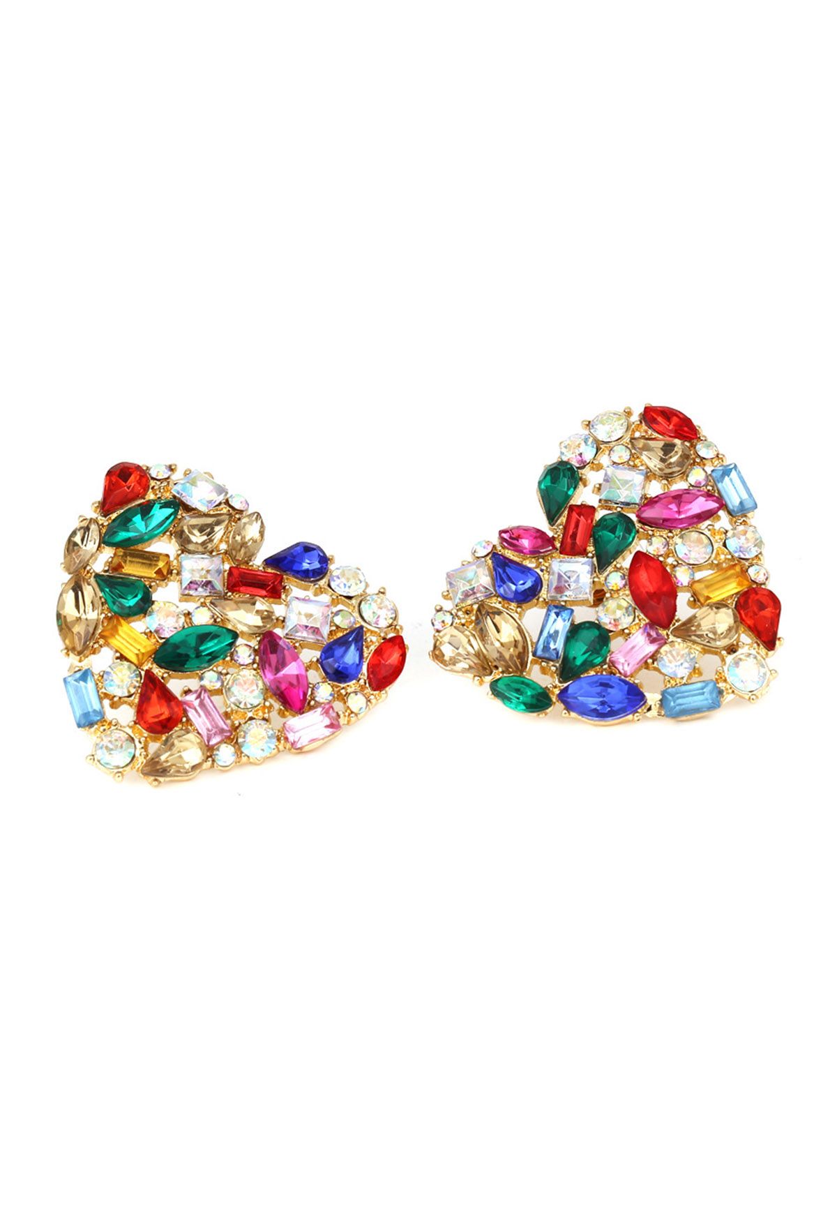 Rainbow Rhinestone Heart Earrings