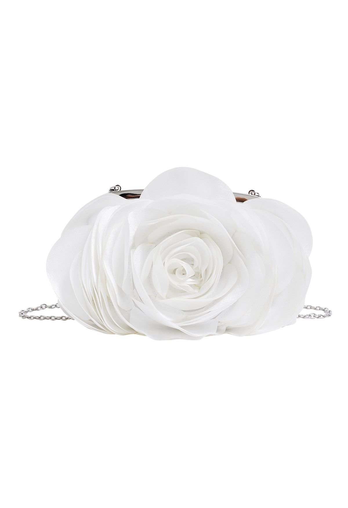 3D Rose Petal Satin Clutch in White