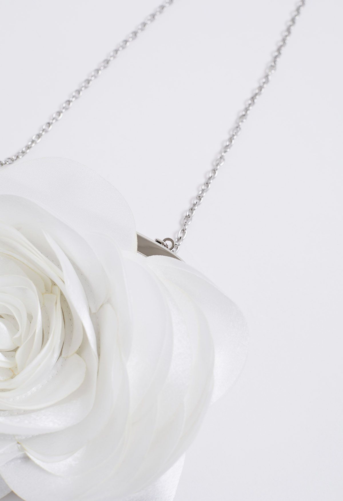 3D Rose Petal Satin Clutch in White