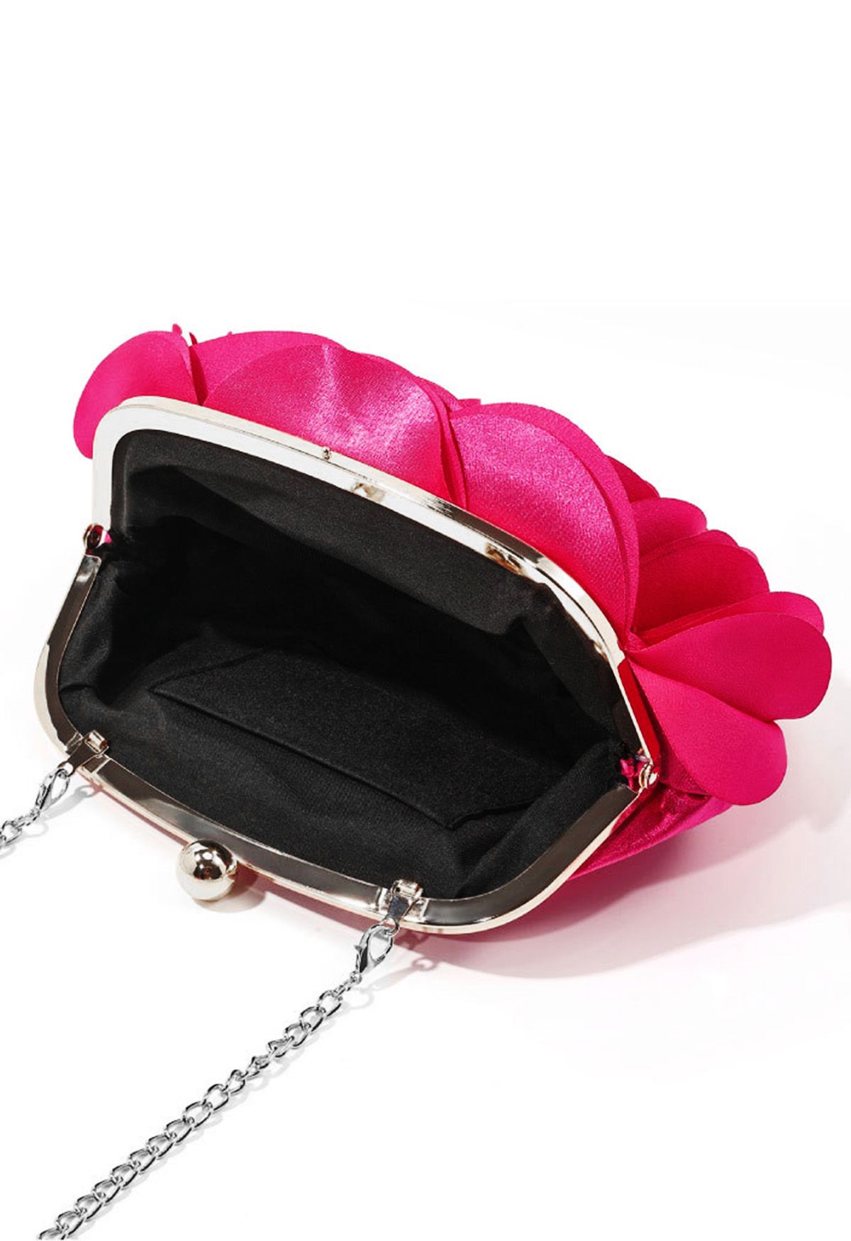 3D Rose Petal Satin Clutch in Magenta