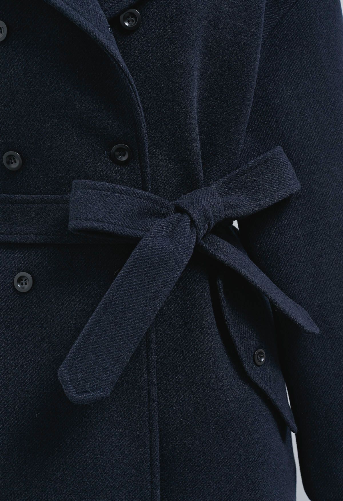 Double-Layer Collar Buttoned Coat in Navy