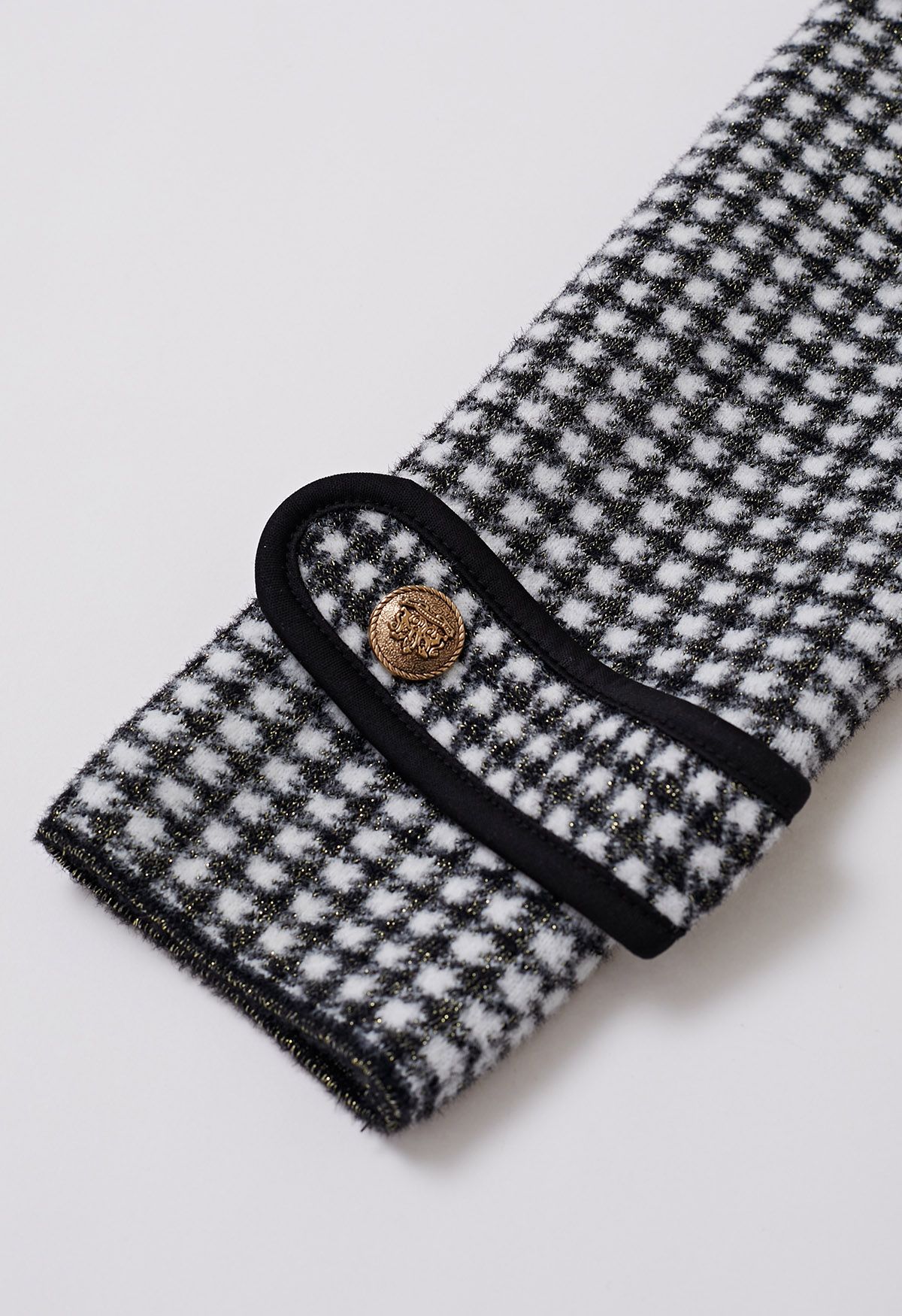 Houndstooth Contrast Edge Wide Lapel Knit Coat