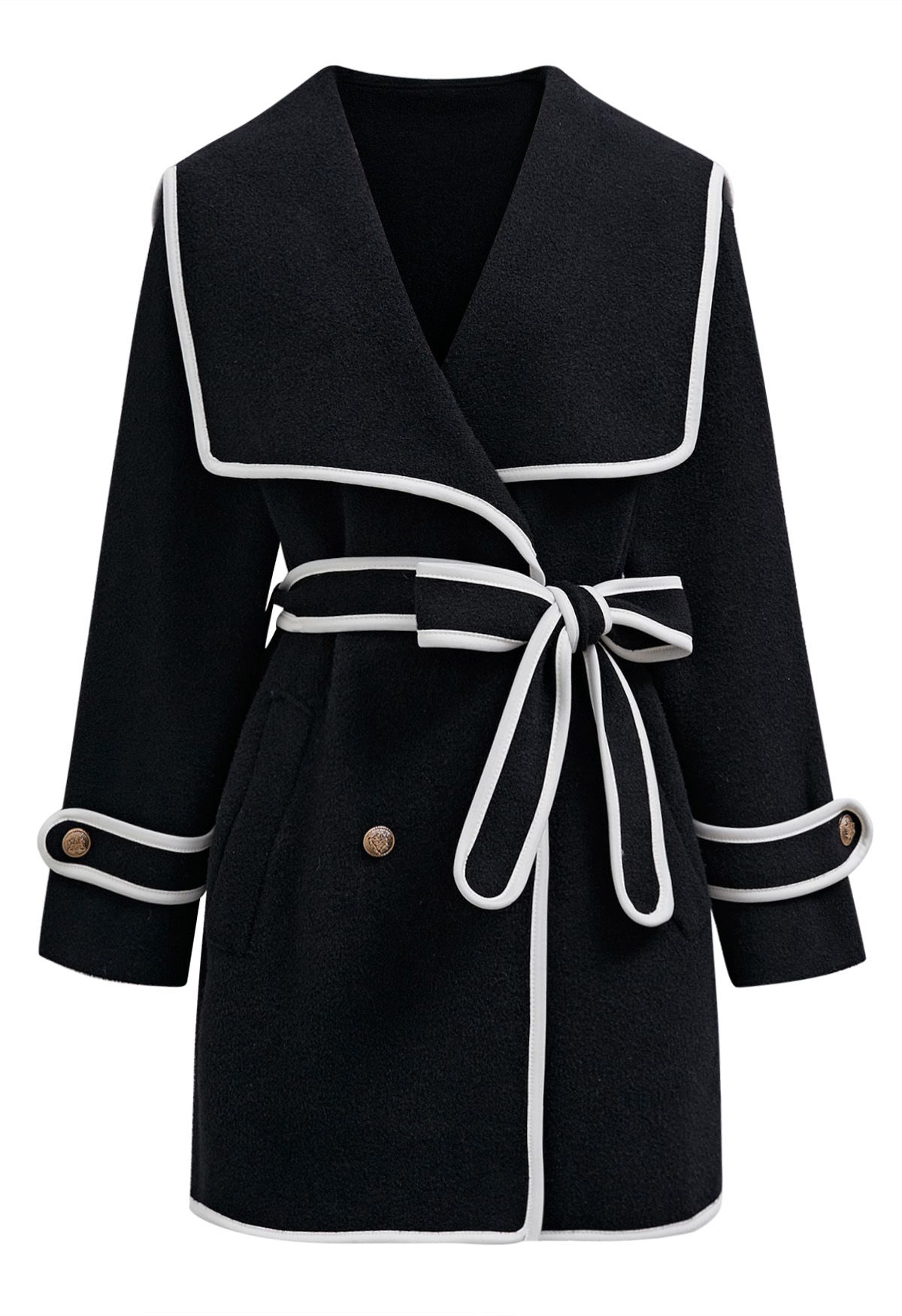 Contrast Edge Wide Lapel Knit Coat