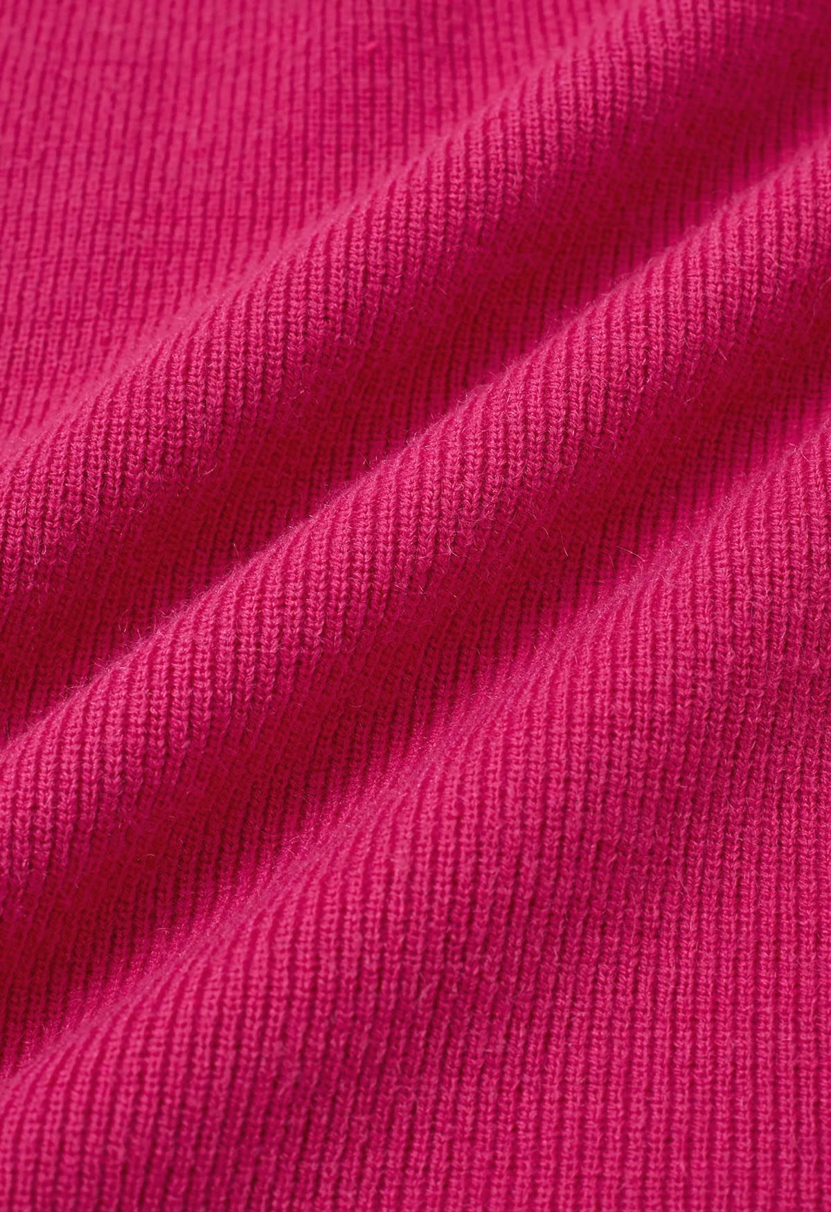 Batwing Sleeves Cinched Waist Knit Dress in Hot Pink