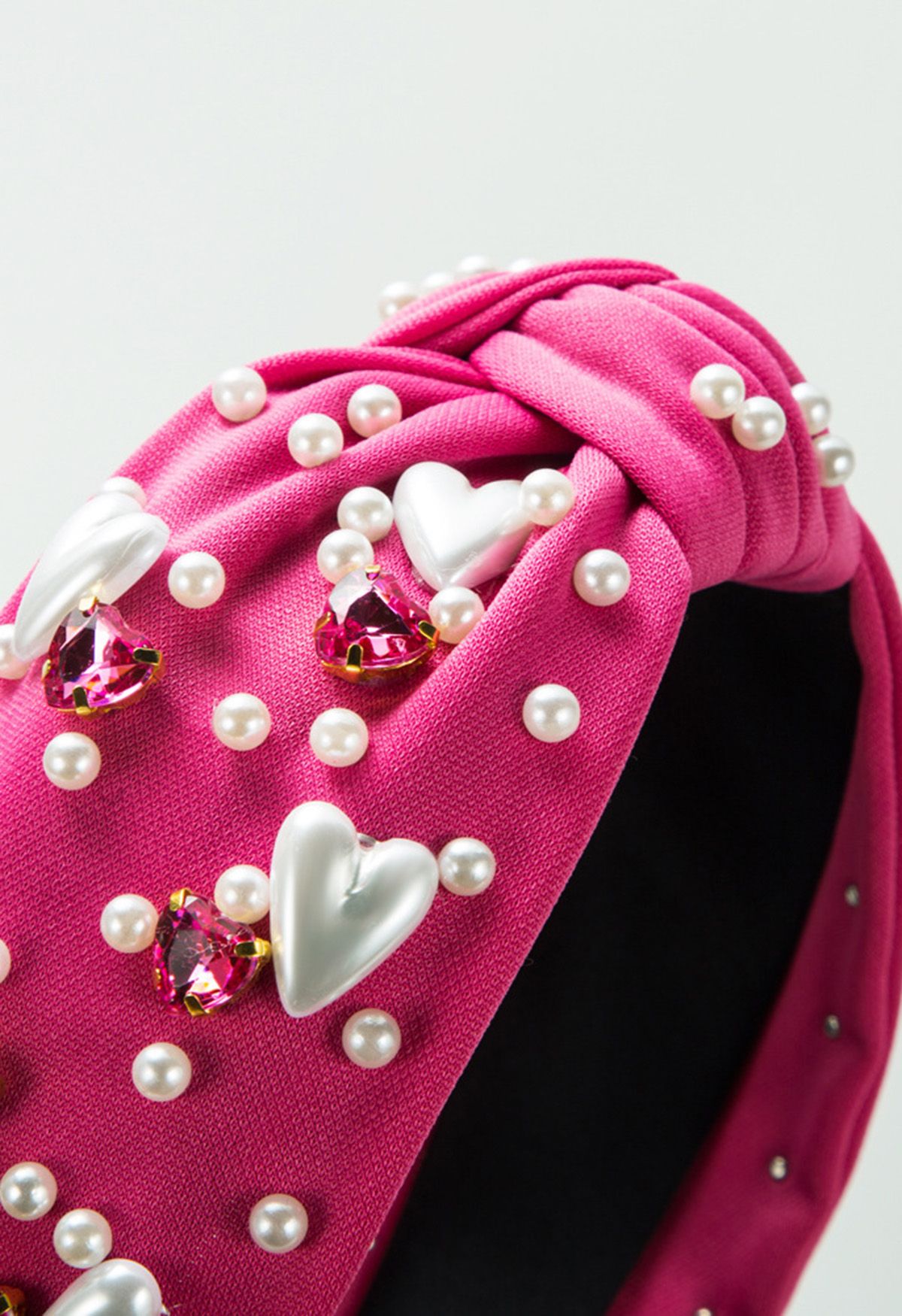 Heart Rhinestone Pearl Knotted Headband in Magenta