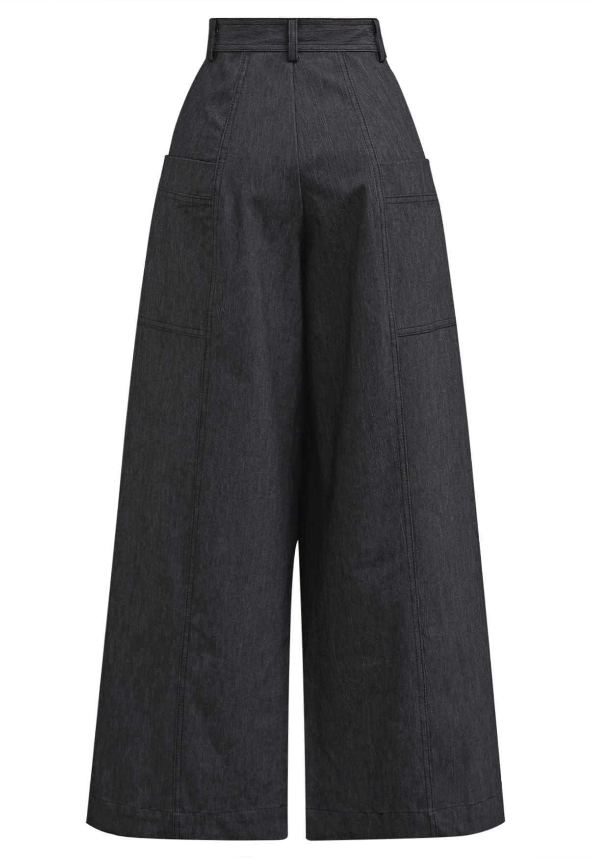 Side Patch Pockets Wide-Leg Pants in Smoke