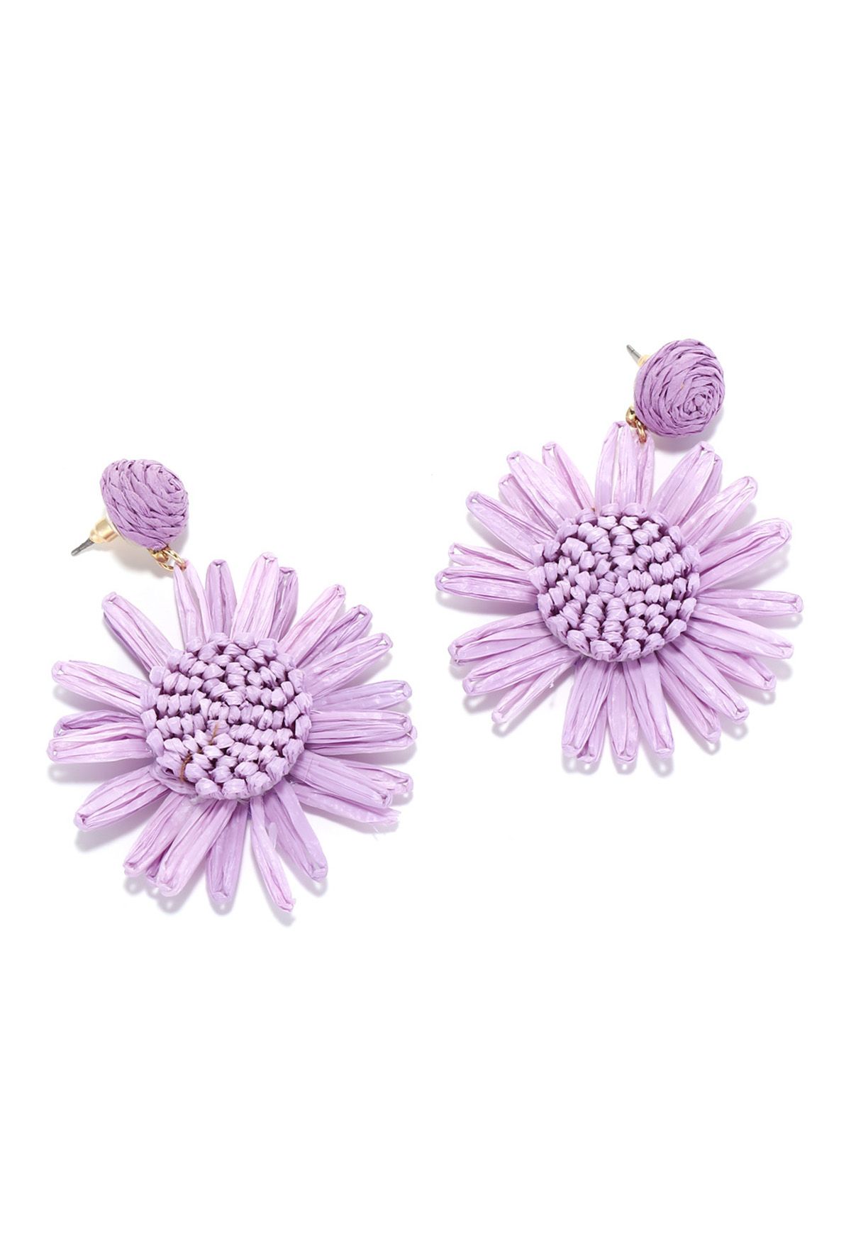 Sunflower Raffia Handmade Woven Earrings in Lavender