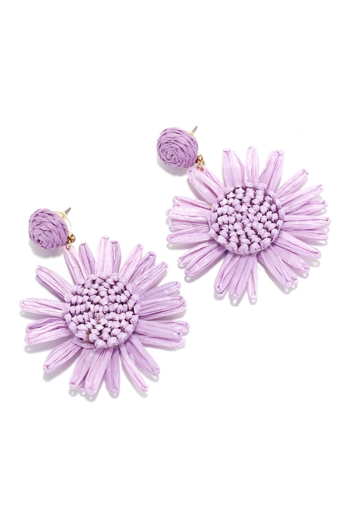 Sunflower Raffia Handmade Woven Earrings in Lavender