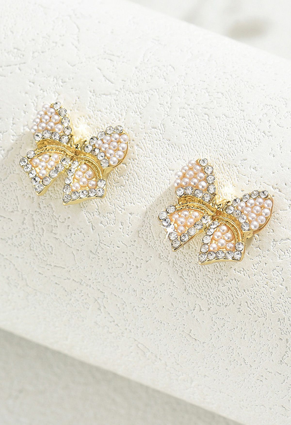 Pearls and Rhinestones Bowknot Earrings