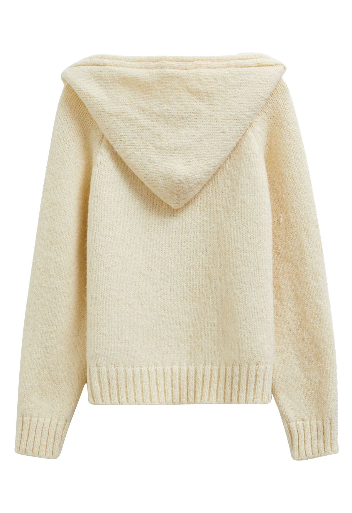 Relaxed-Fit Hooded Knit Sweater in Cream