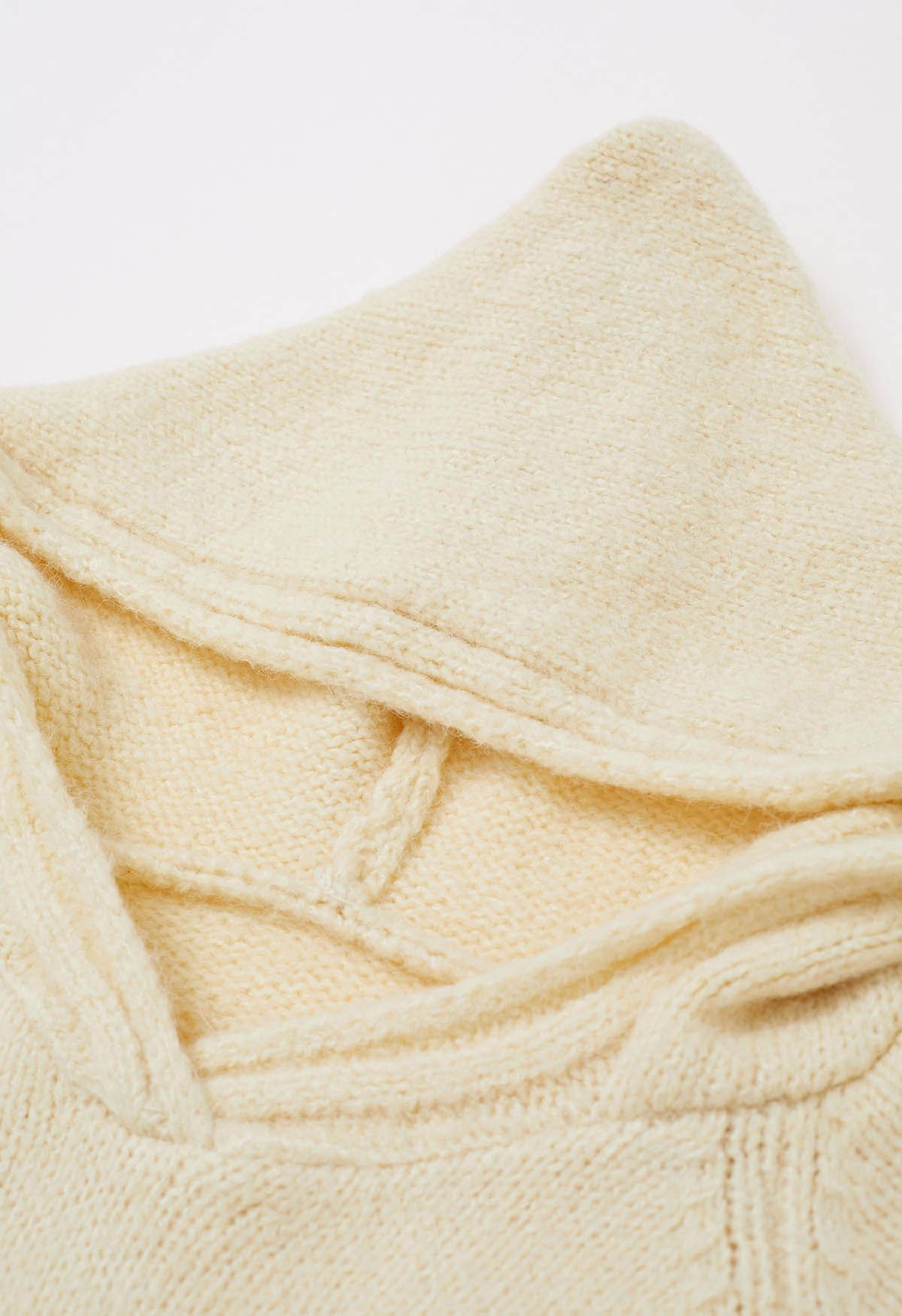 Relaxed-Fit Hooded Knit Sweater in Cream