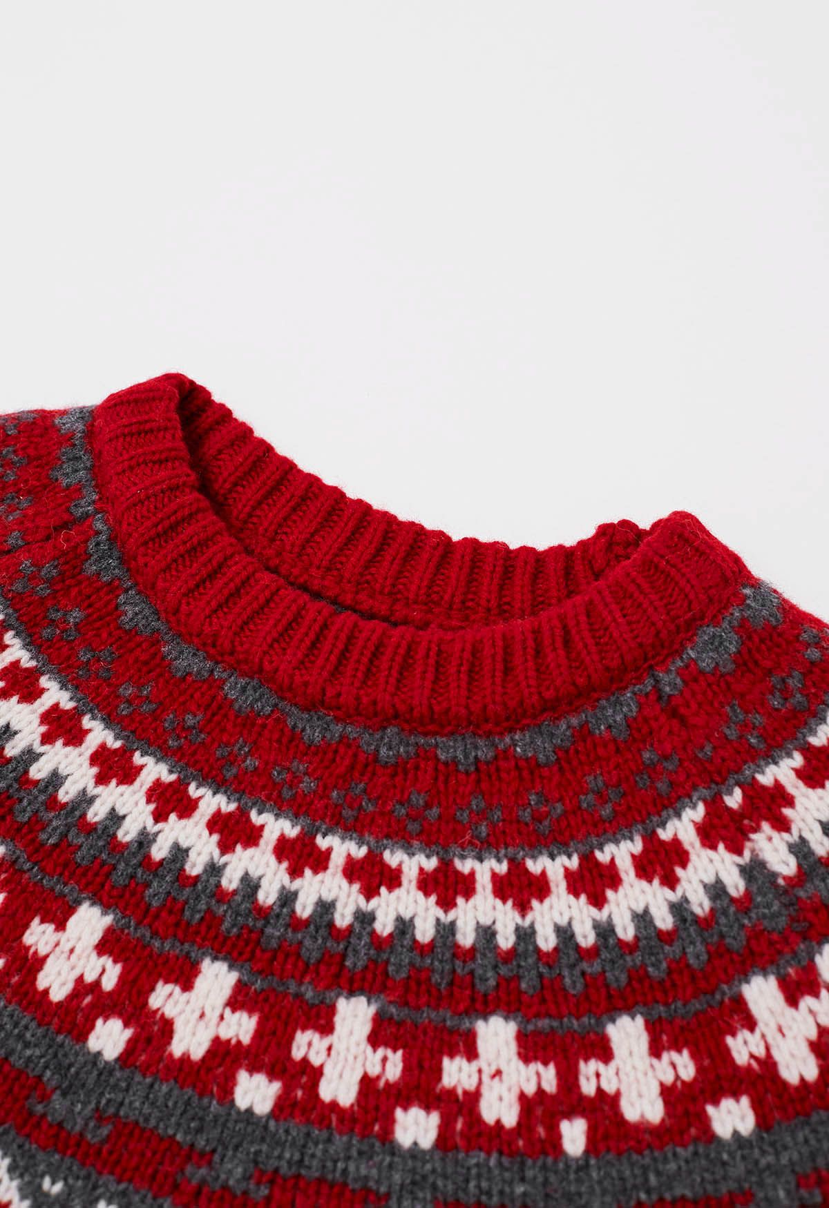 Nordic-Inspired Fair Isle Knit Sweater in Red