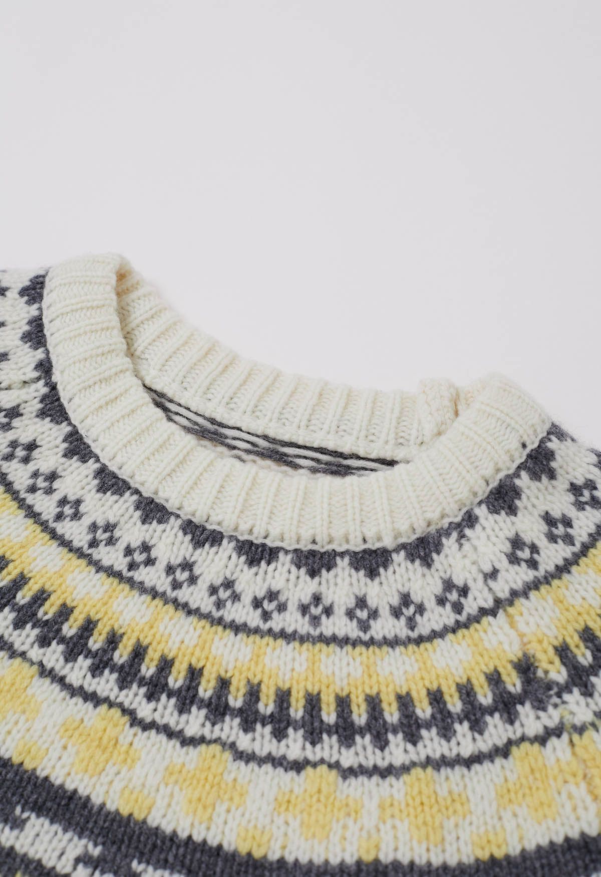 Nordic-Inspired Fair Isle Knit Sweater in Cream