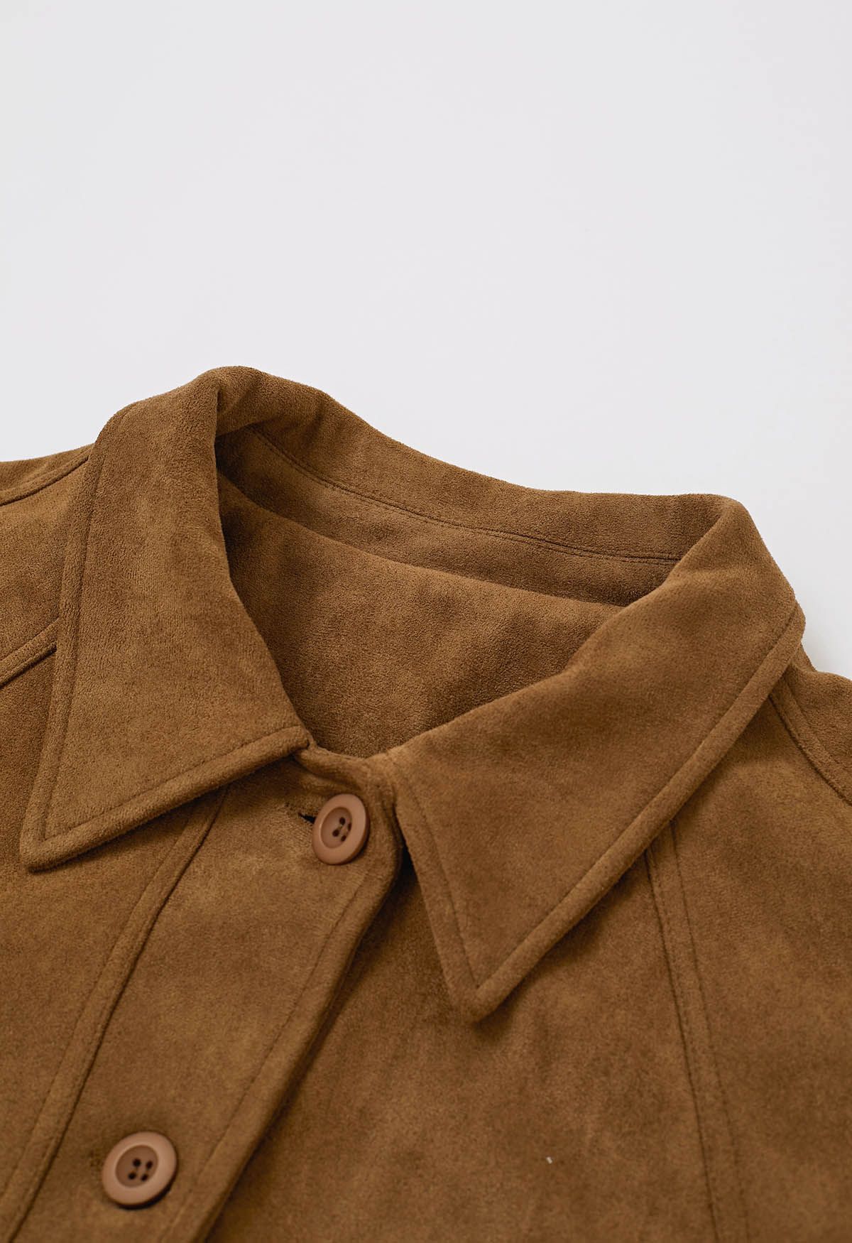 Classic Collar Buttoned Faux Suede Jacket