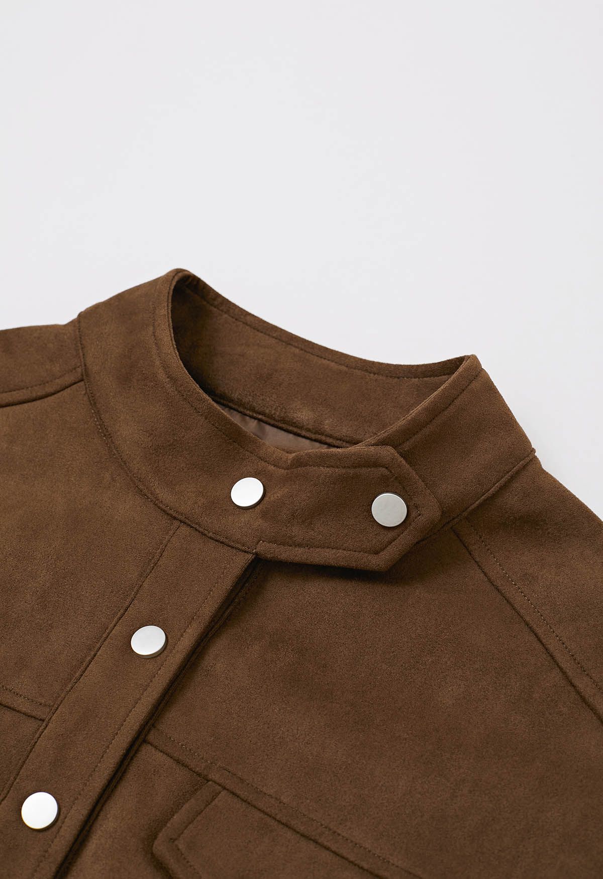 Snap Button Faux Suede Jacket in Chocolate