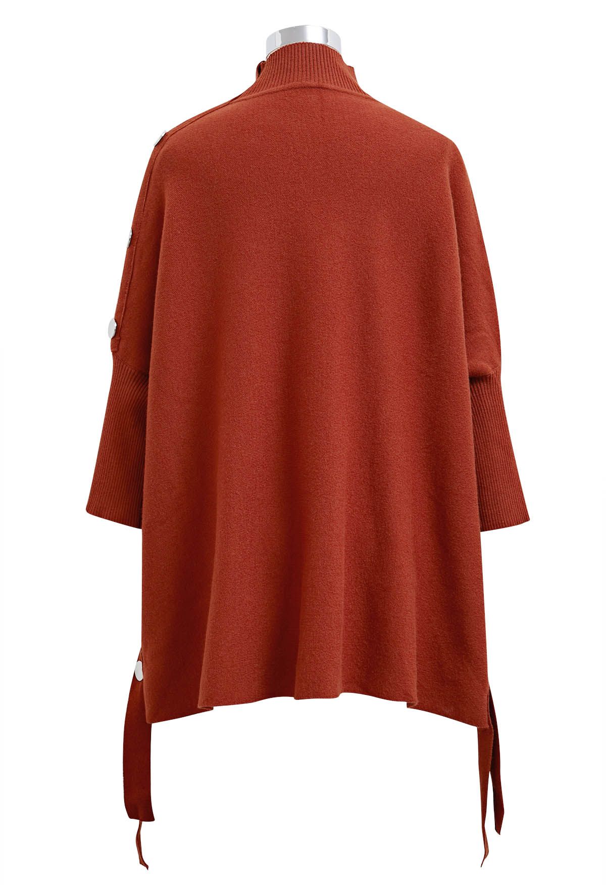 Side Button Mock Neck Knit Poncho