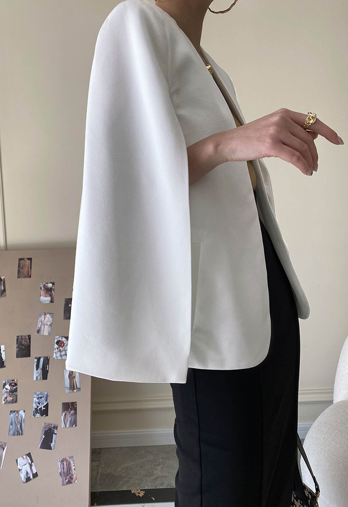 Modish Split Sleeve Cape Jacket in White