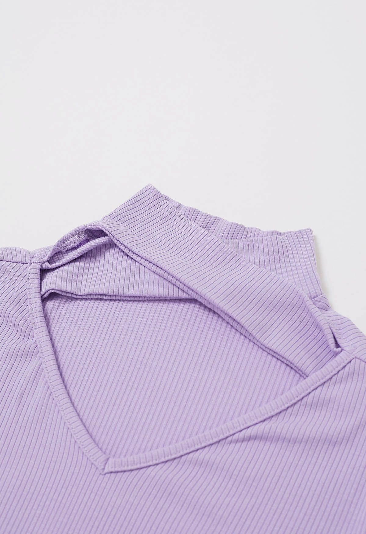 Crisscross Cutout Neckline Long Sleeve Top in Lilac