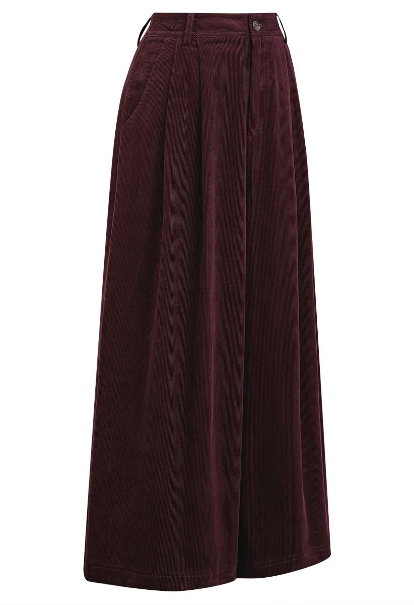 Side Pockets Corduroy Wide-Leg Pants