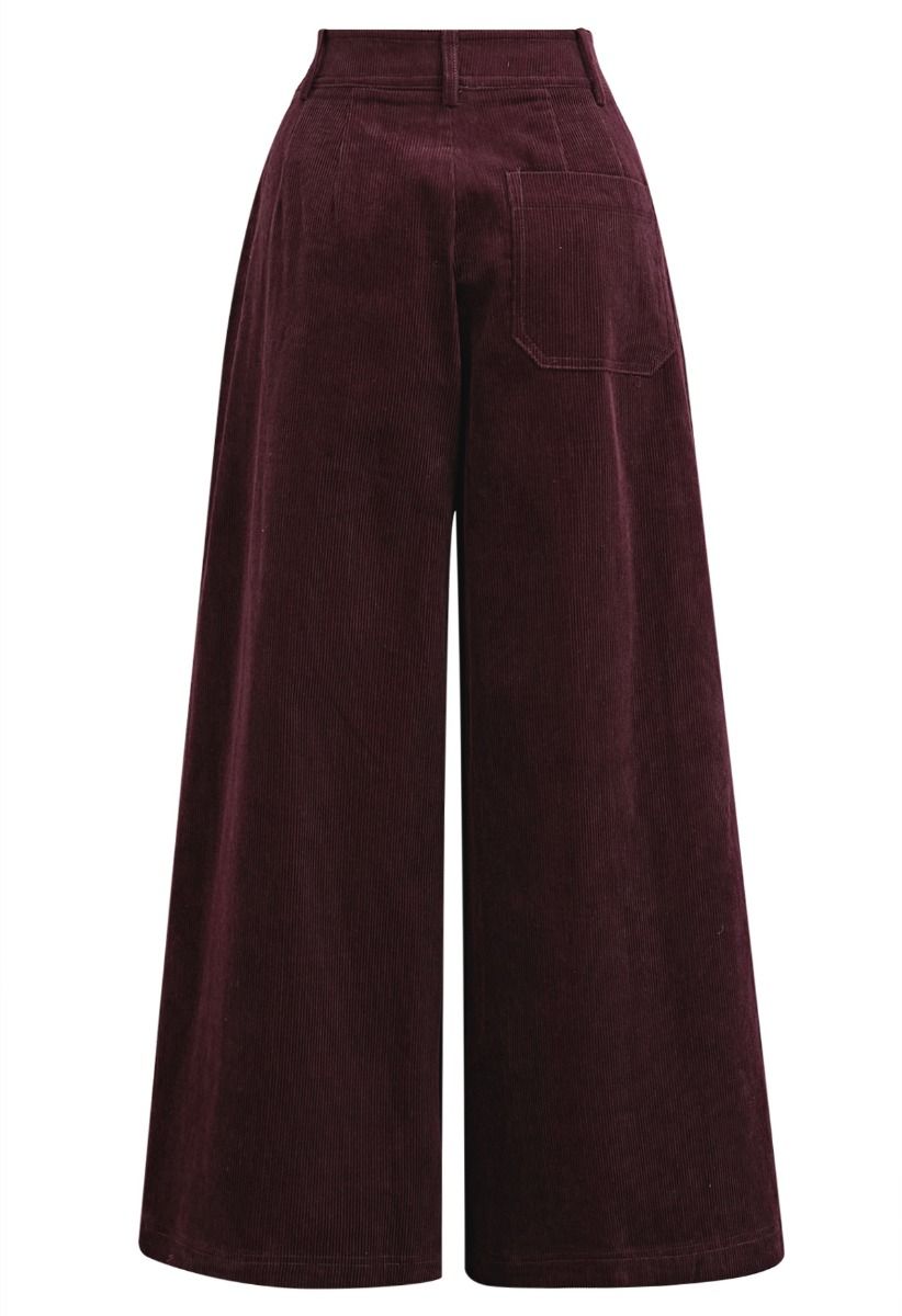 Side Pockets Corduroy Wide-Leg Pants