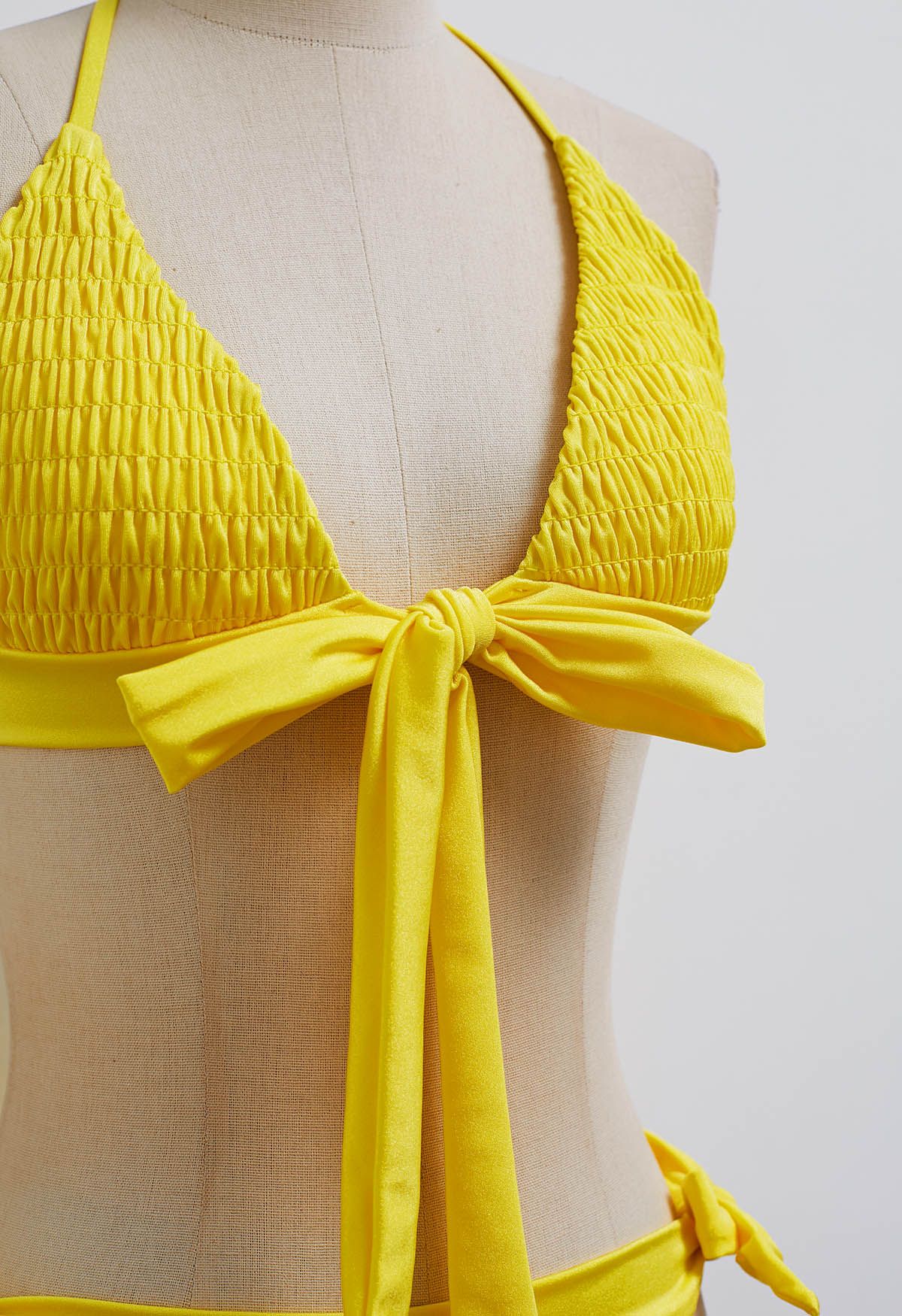 Lemon Glow Embossed Halter Bikini Set