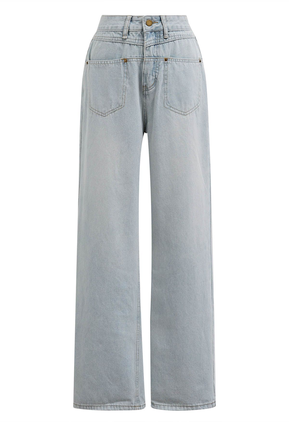 Front Patch Pockets Straight-Leg Jeans in Light Blue