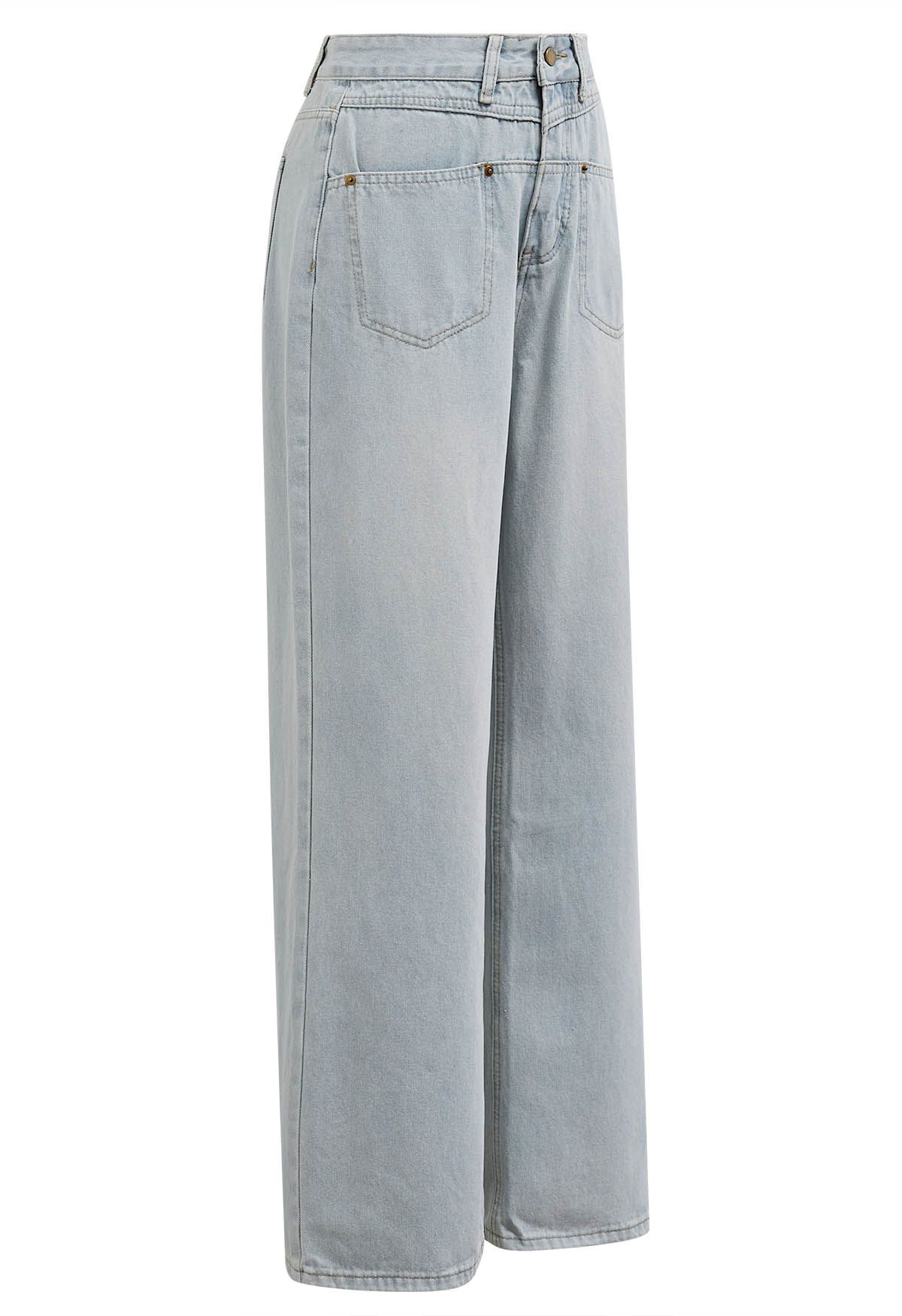 Front Patch Pockets Straight-Leg Jeans in Light Blue