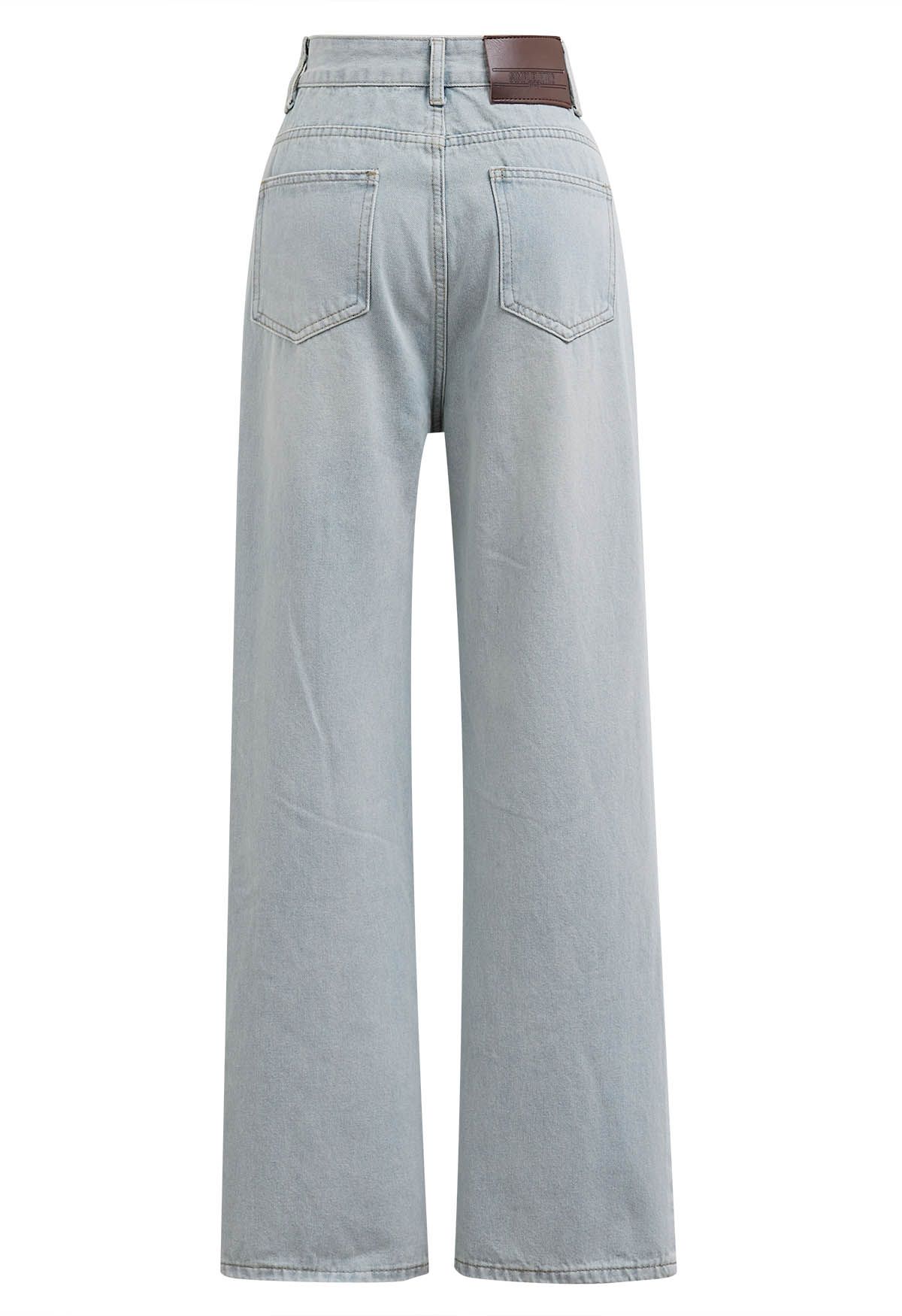 Front Patch Pockets Straight-Leg Jeans in Light Blue